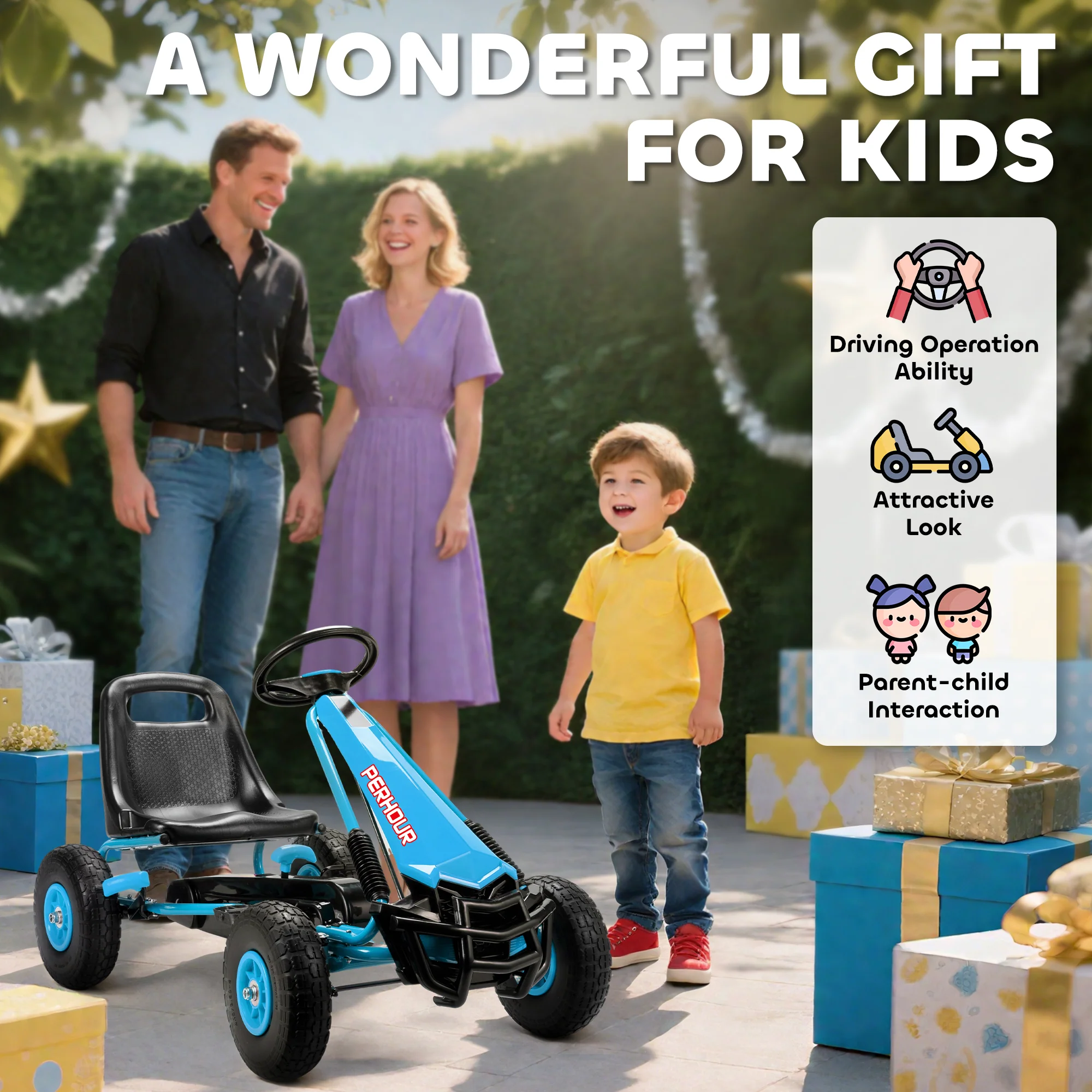 AIYAPLAY Kids Pedal Go Kart With Adjustable Seat, EVA Tyres, Blue - Image 8