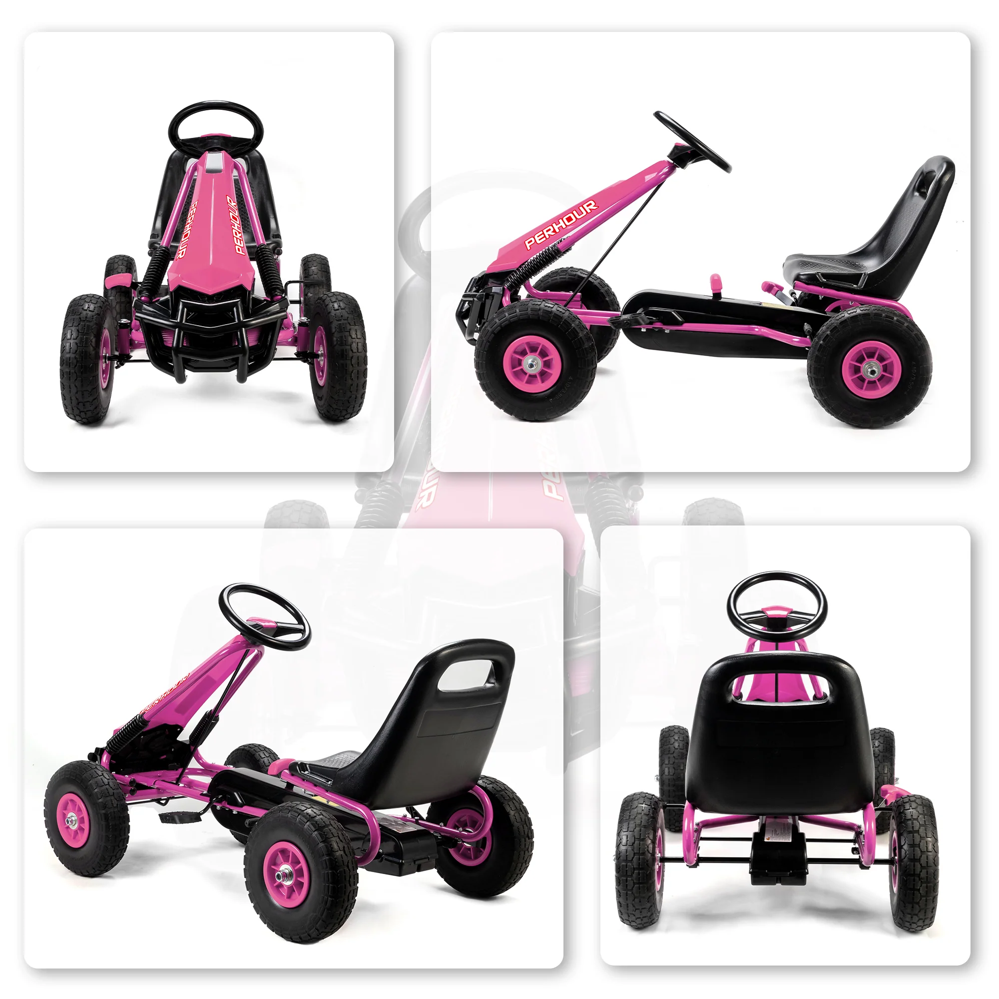 AIYAPLAY Kids Pedal Go Kart With Adjustable Seat, EVA Tyres, Pink - Image 9