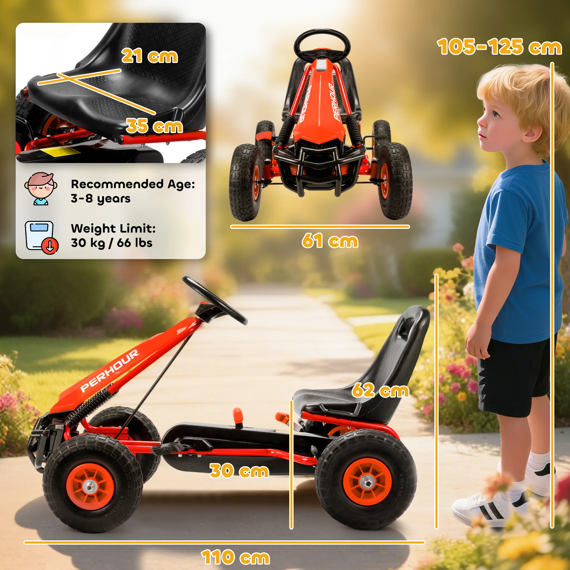 AIYAPLAY Kids Pedal Go Kart With Adjustable Seat, EVA Tyres, Red - Image 5