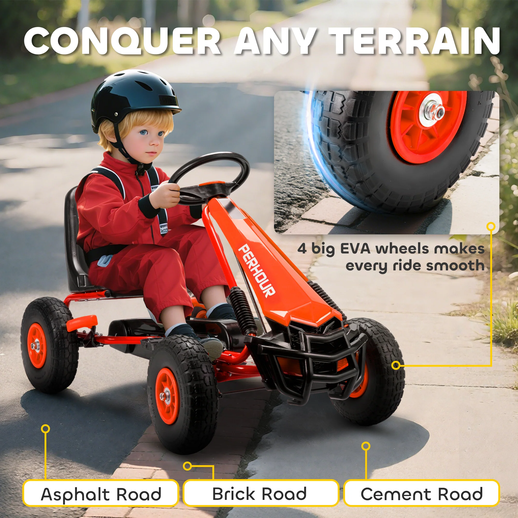 AIYAPLAY Kids Pedal Go Kart With Adjustable Seat, EVA Tyres, Red - Image 6