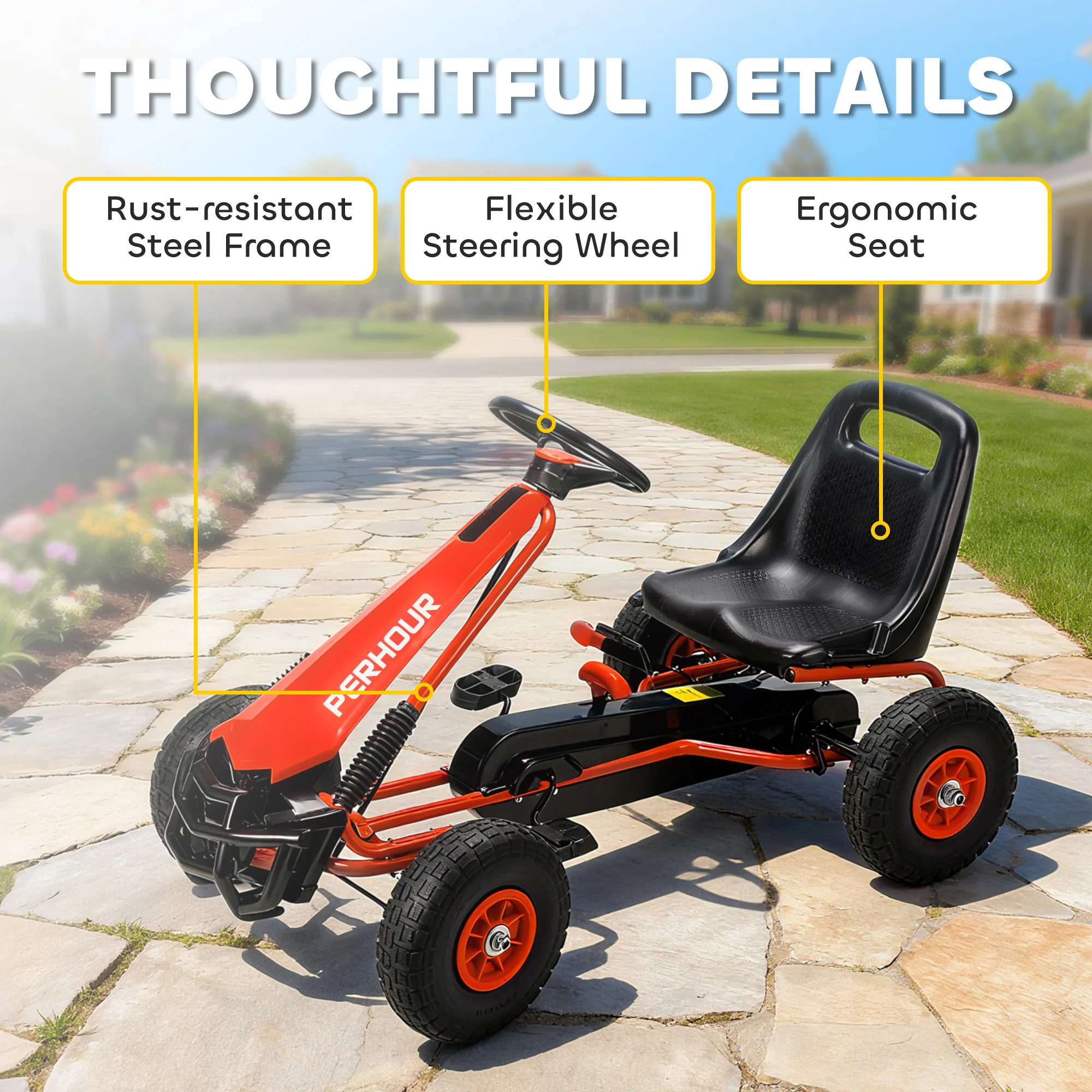 AIYAPLAY Kids Pedal Go Kart With Adjustable Seat, EVA Tyres, Red - Image 7