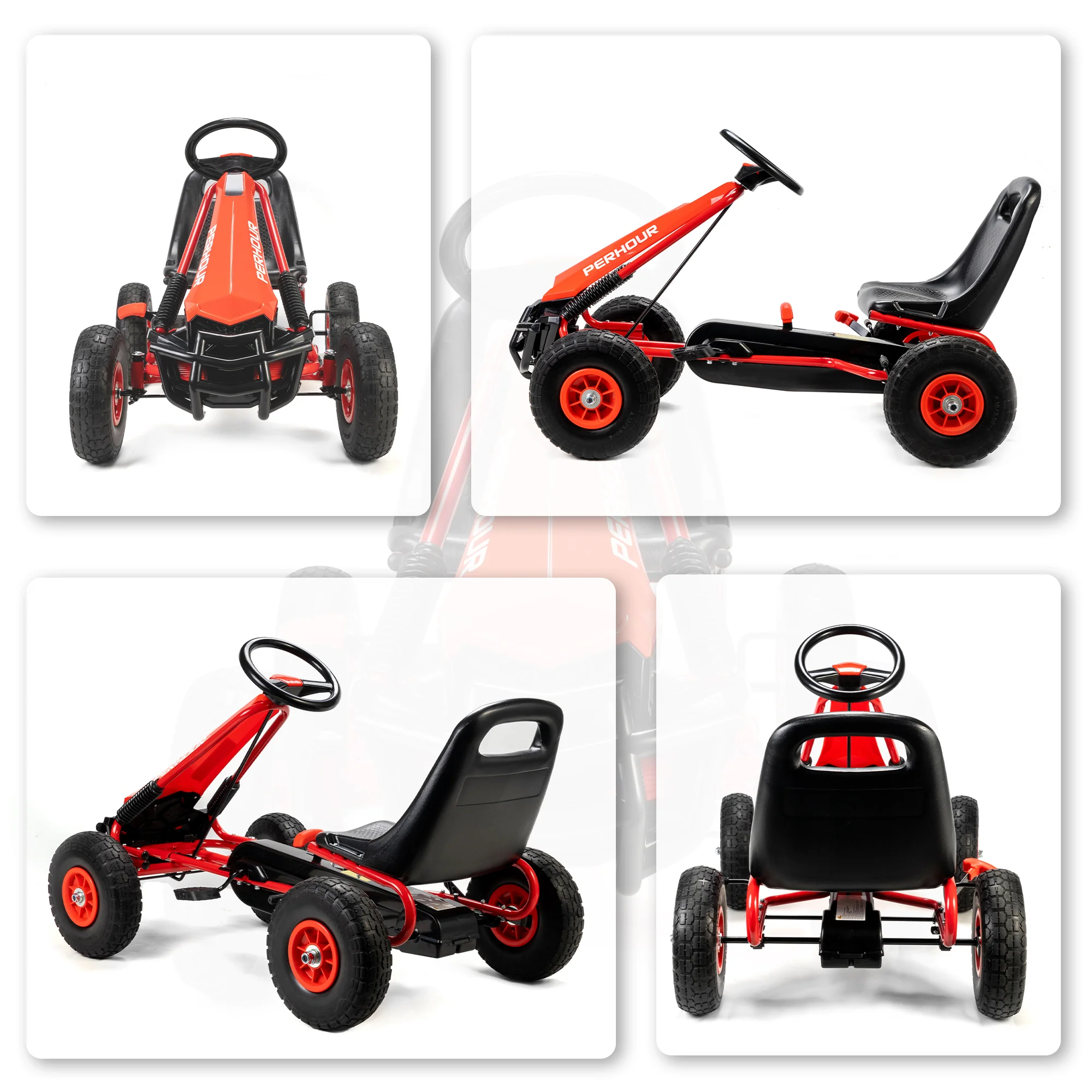 AIYAPLAY Kids Pedal Go Kart With Adjustable Seat, EVA Tyres, Red - Image 9