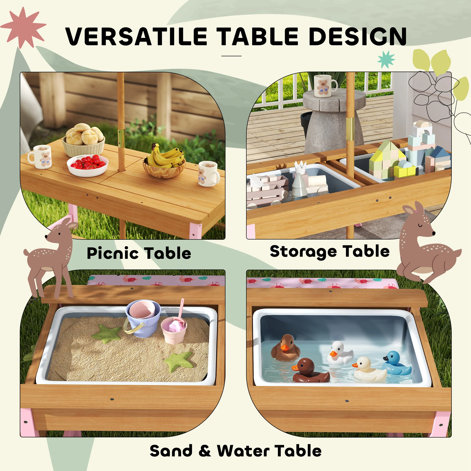 AIYAPLAY Kids Picnic Table, Wooden Children Garden Table and Bench Set, Pink - Image 4