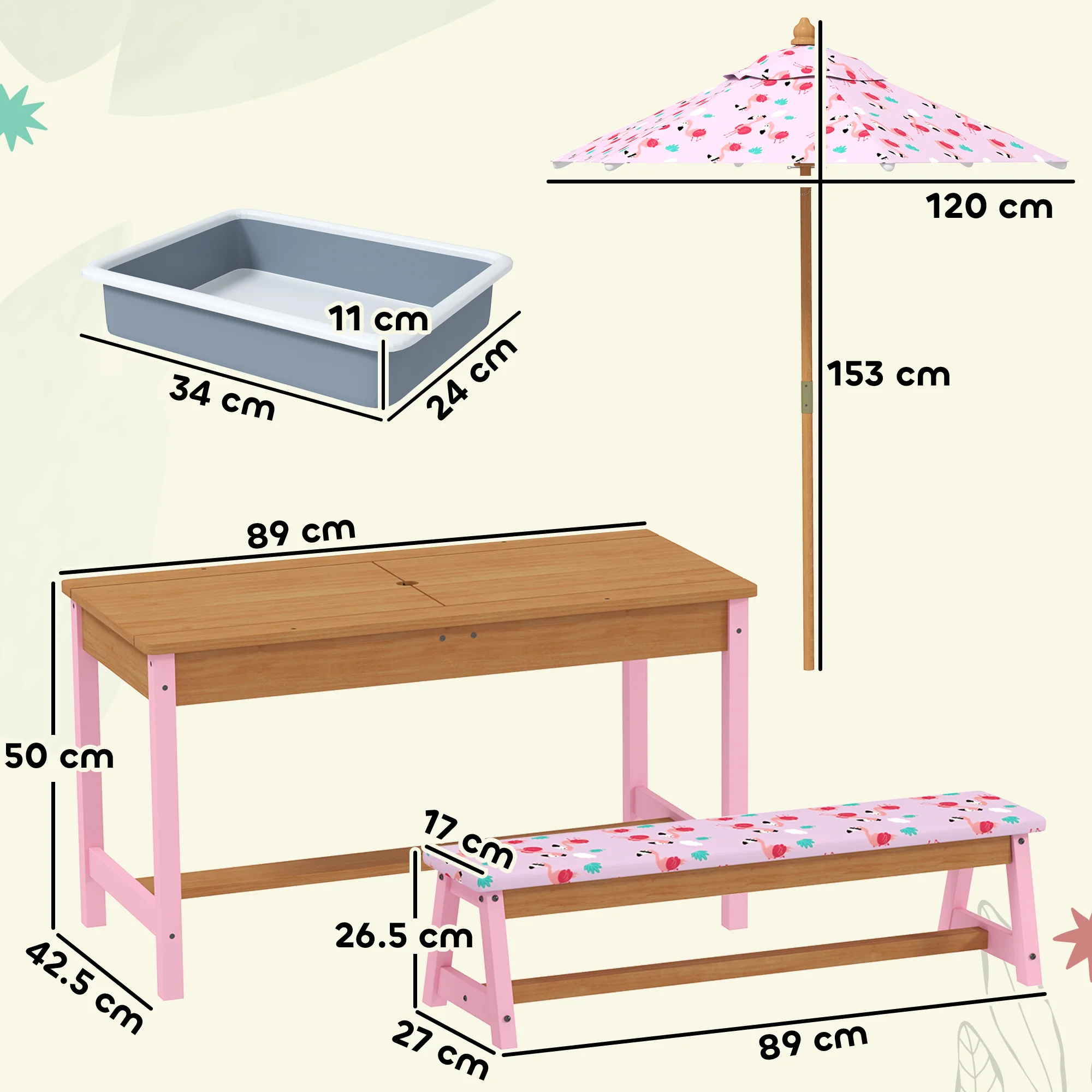 AIYAPLAY Kids Picnic Table, Wooden Children Garden Table and Bench Set, Pink - Image 5
