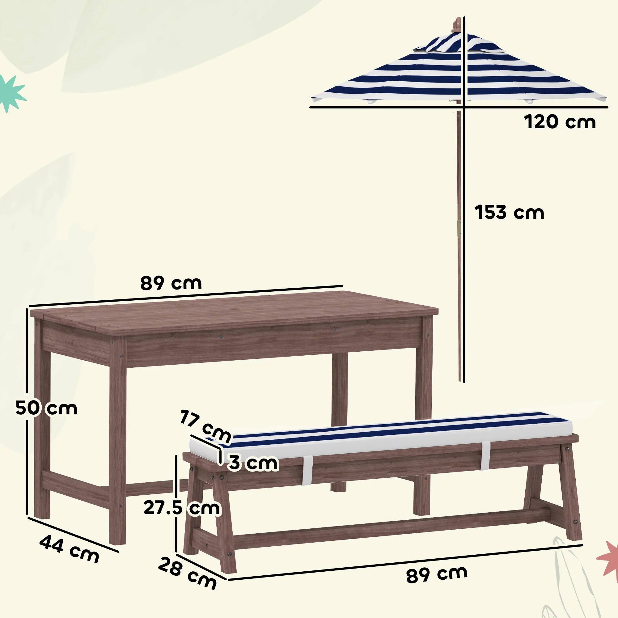 AIYAPLAY Kids Picnic Table, Wooden Kids Garden Furniture With Umbrella - Image 5