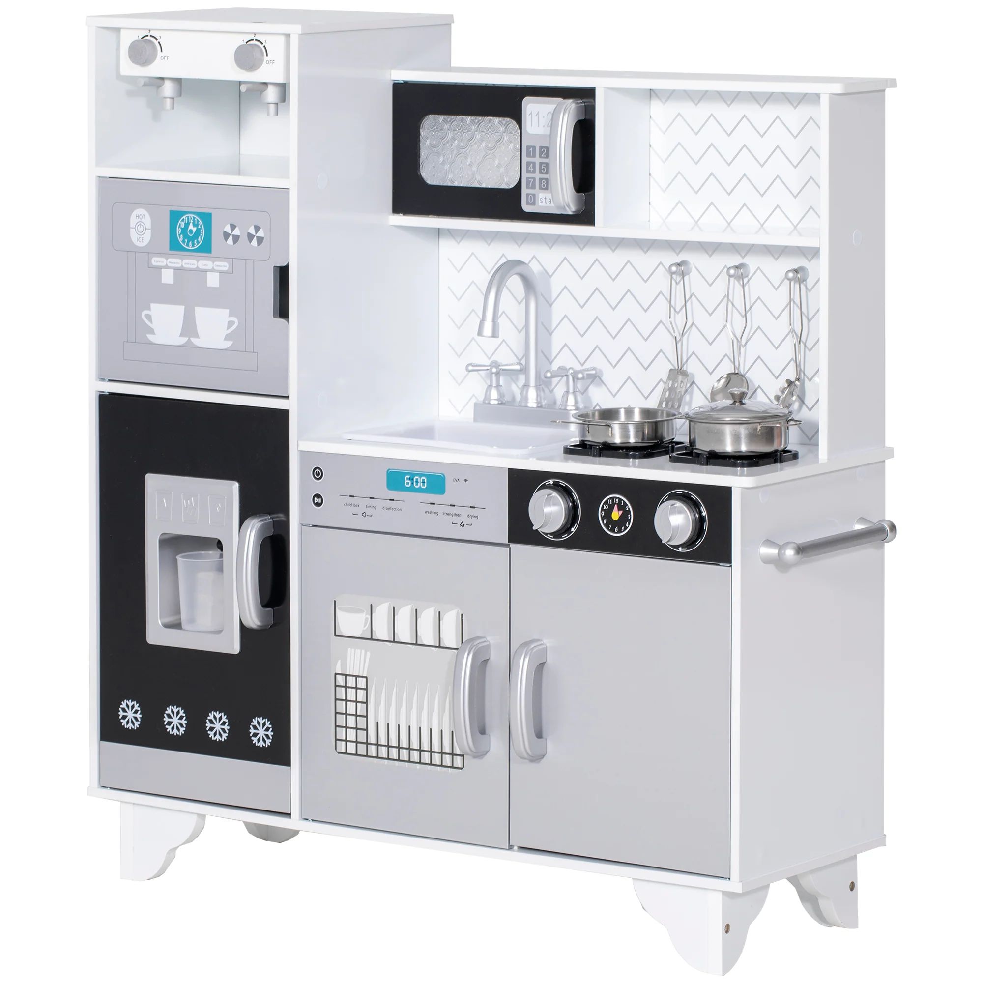 AIYAPLAY Kids Play Kitchen Toy Kitchen With Stove Sounds, Ice & Coffee Maker