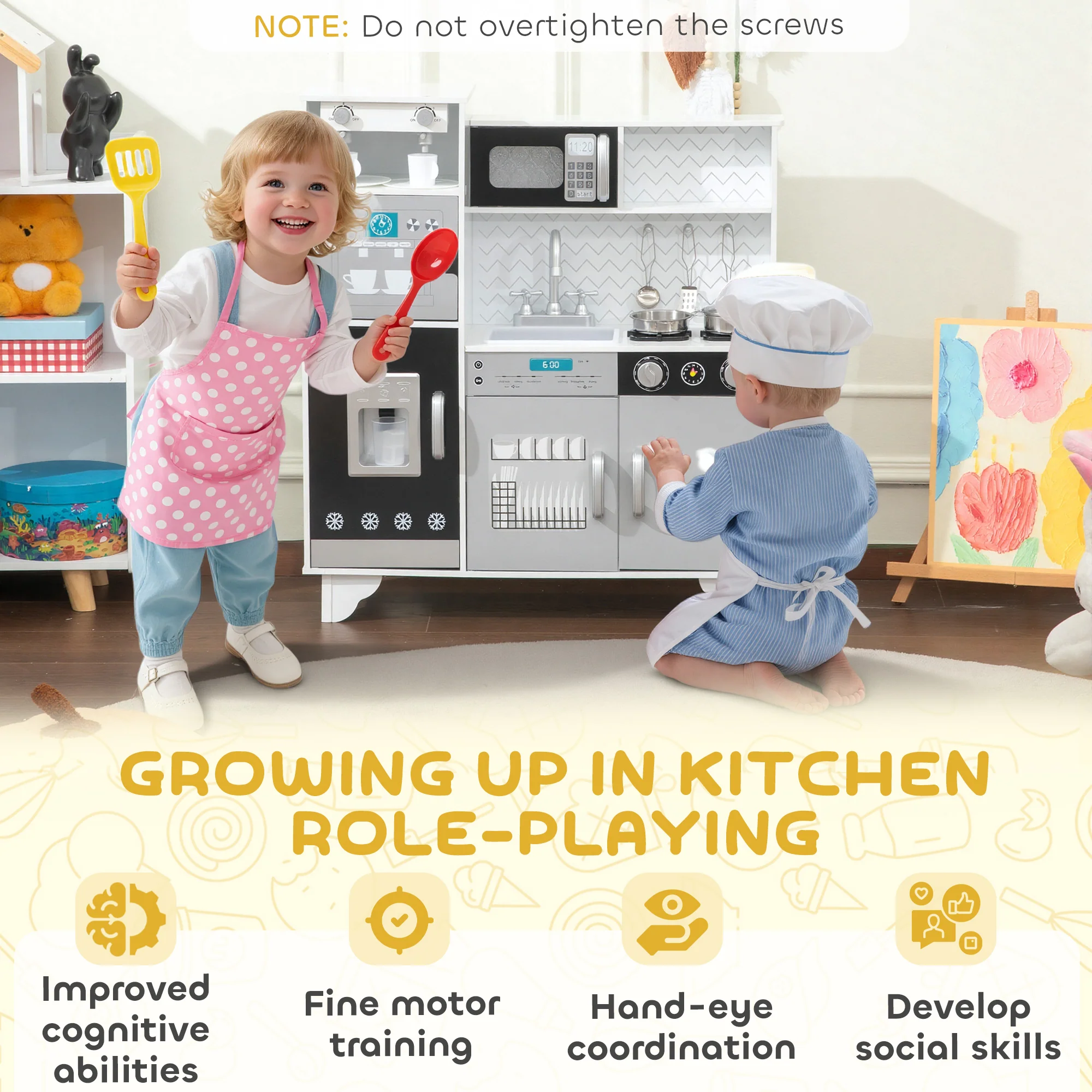 AIYAPLAY Kids Play Kitchen Toy Kitchen With Stove Sounds, Ice & Coffee Maker - Image 8