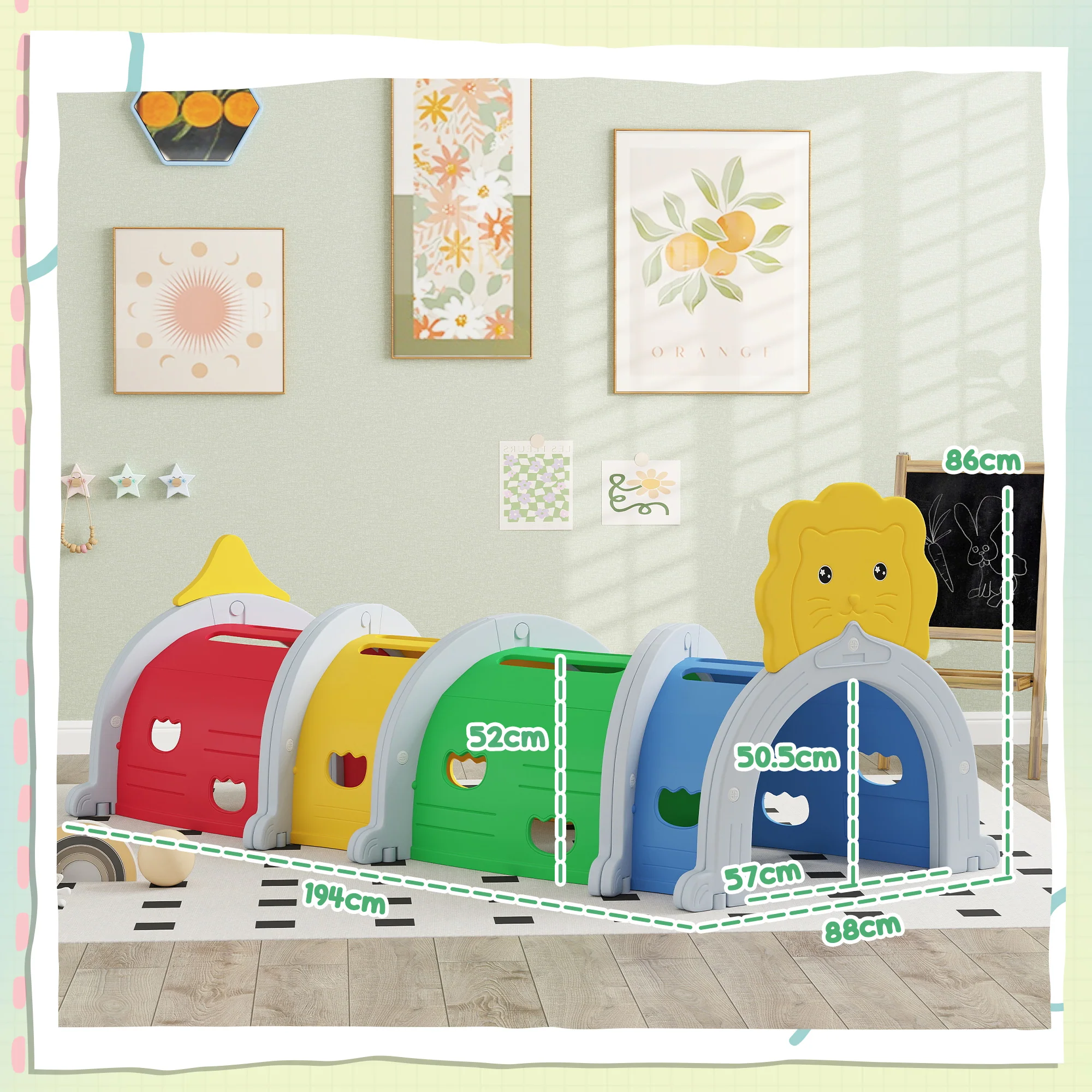 AIYAPLAY Kids Play Tunnel For 3-6 Years Crawl And Climb, Lion Design - Image 5