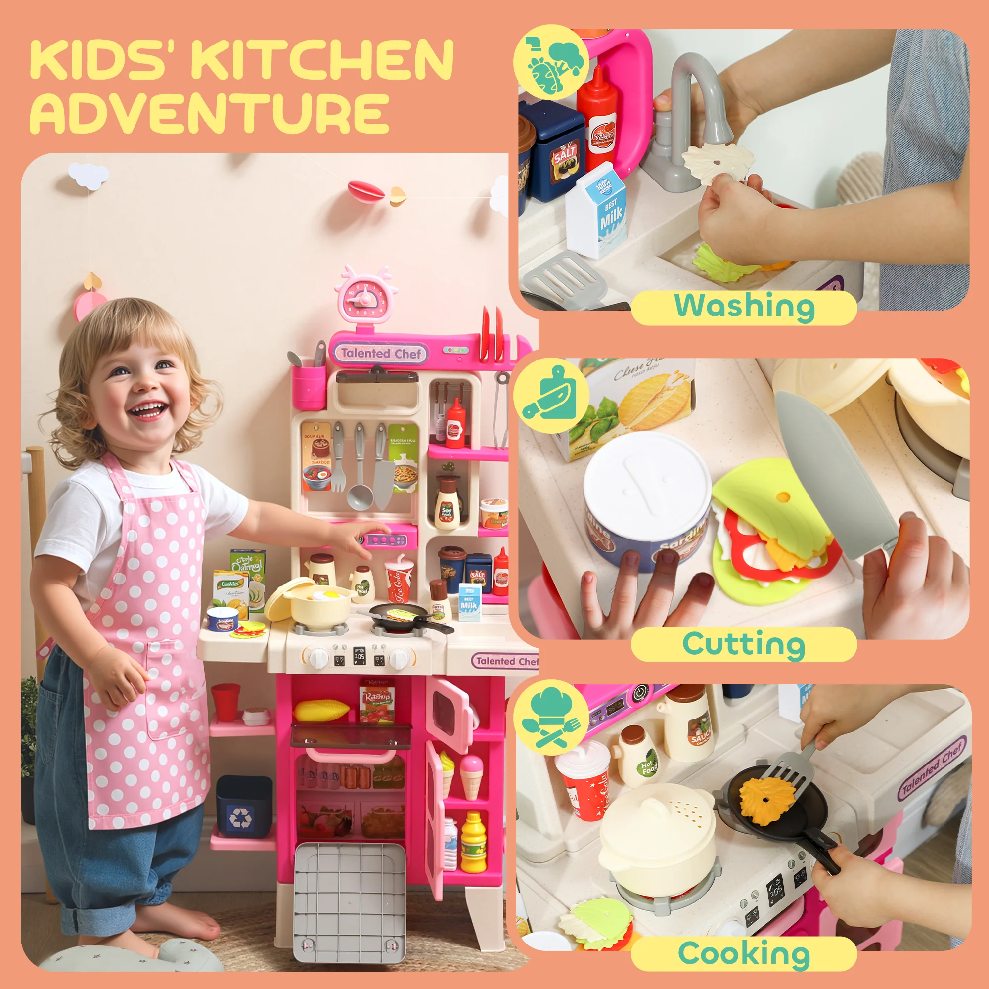 AIYAPLAY Kids Pretend Role Play Set With Realistic Lights & Sounds, Pink - Image 6