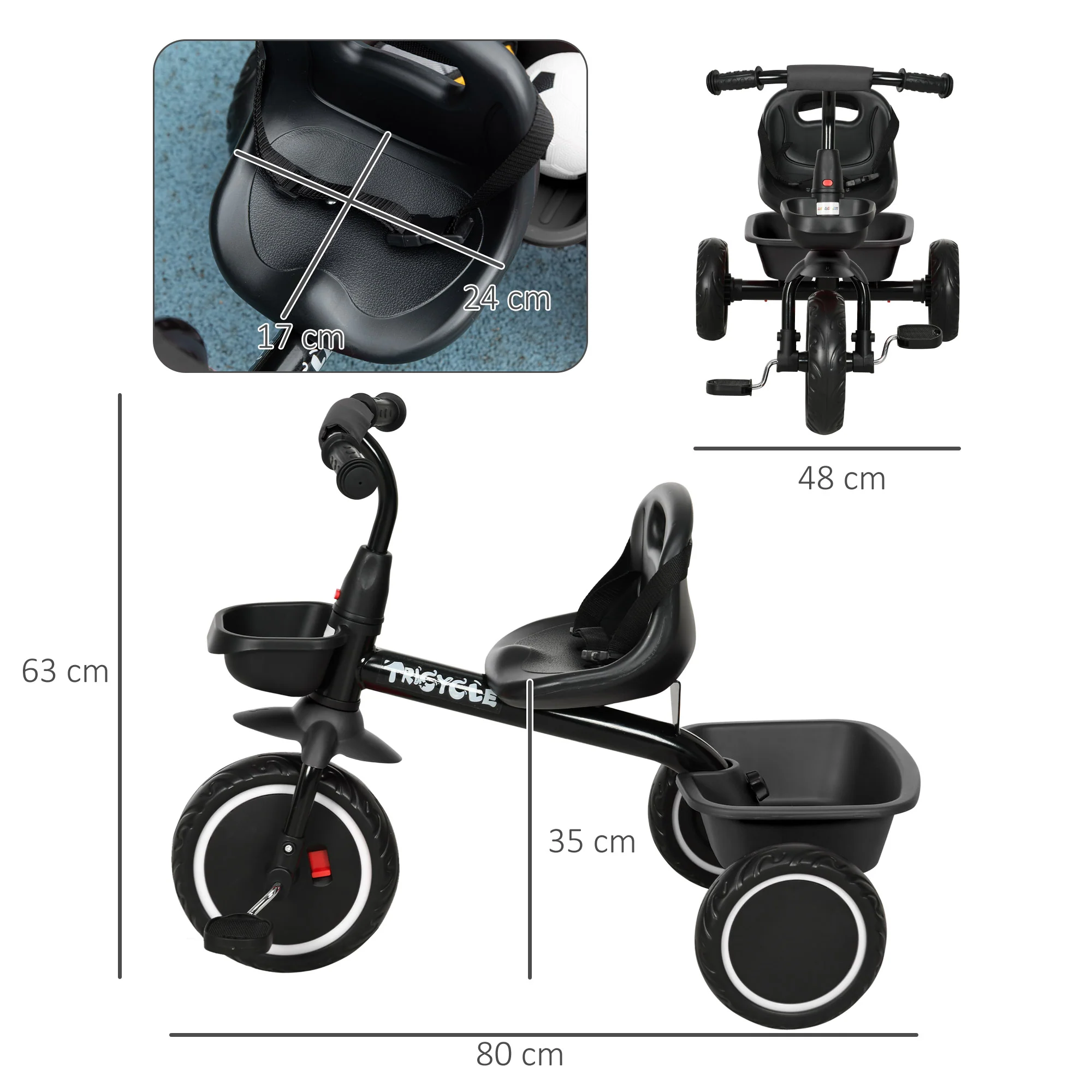 AIYAPLAY Kids Red Trike For 2 To 5 Years With Adjustable Seat, Baskets - Image 14