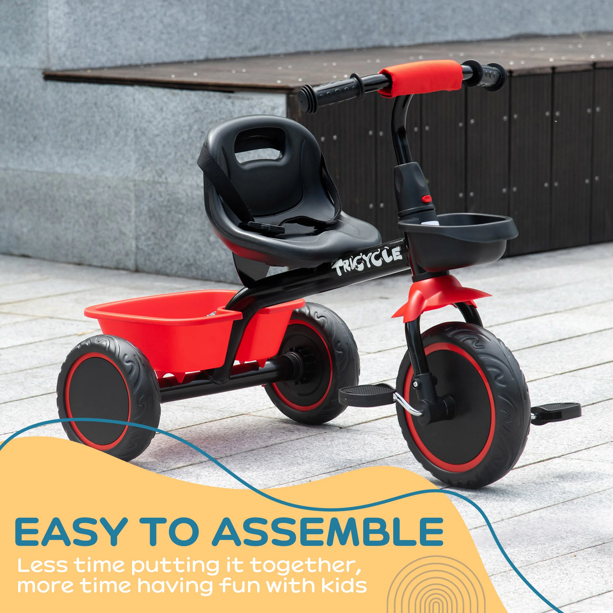 AIYAPLAY Kids Red Trike For 2 To 5 Years With Adjustable Seat, Baskets - Image 6
