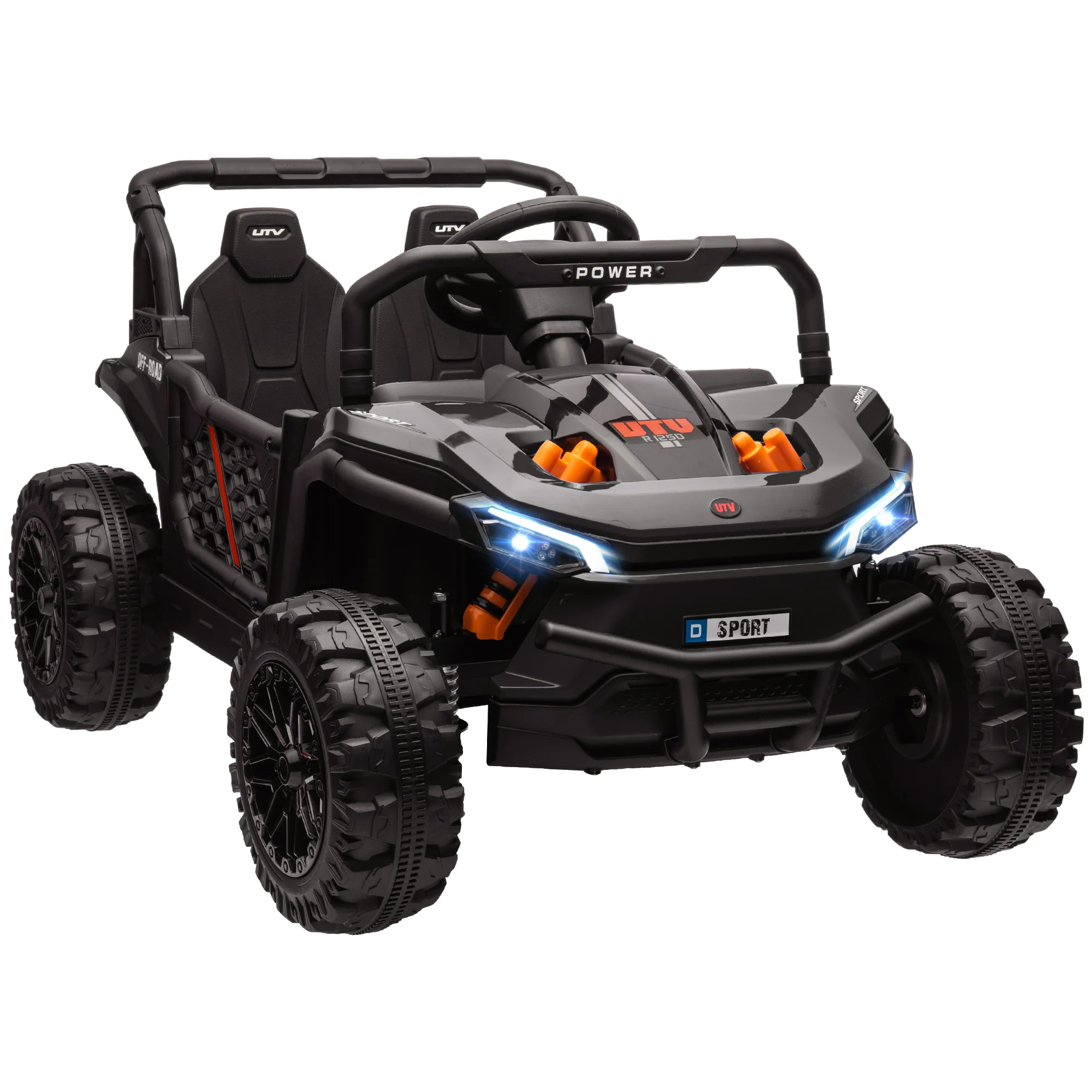AIYAPLAY Kids Ride On Car, 12V Electric Truck W/ Horn Lights USB - Brown/Black