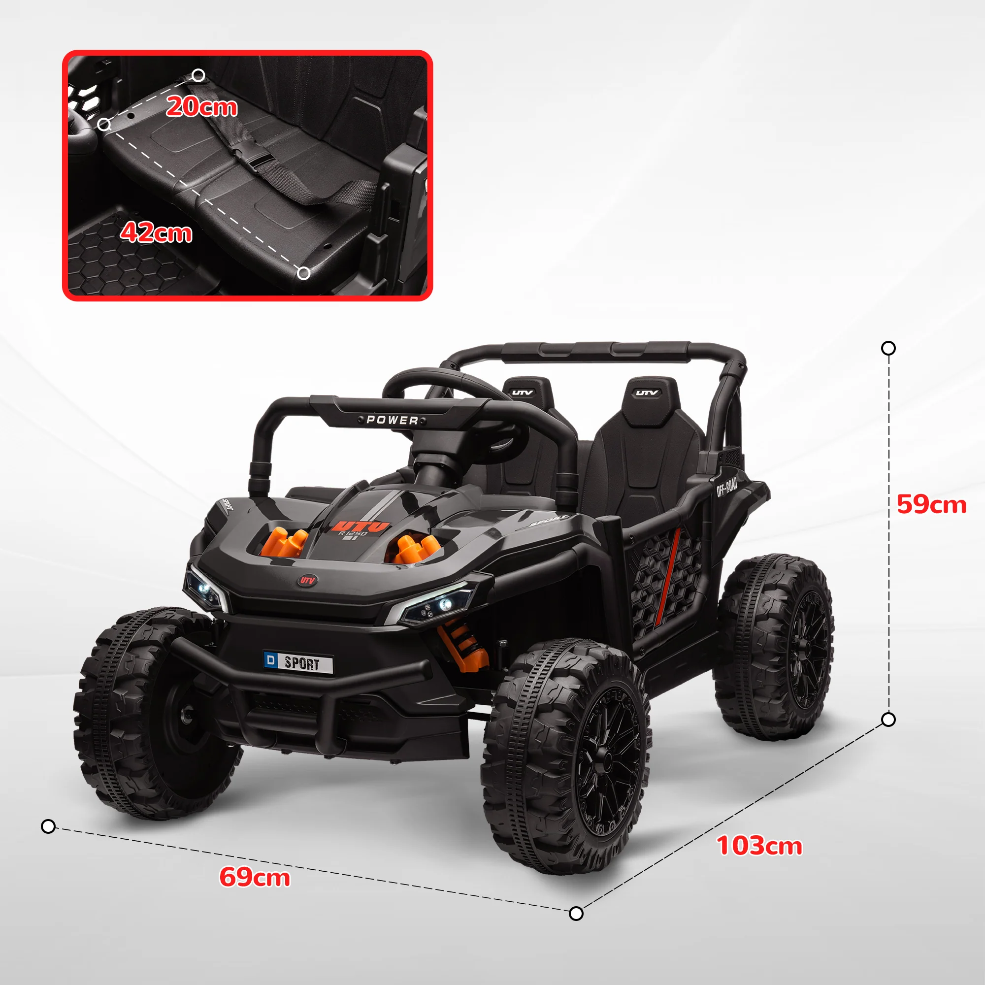 AIYAPLAY Kids Ride On Car, 12V Electric Truck W/ Horn Lights USB - Brown/Black - Image 4