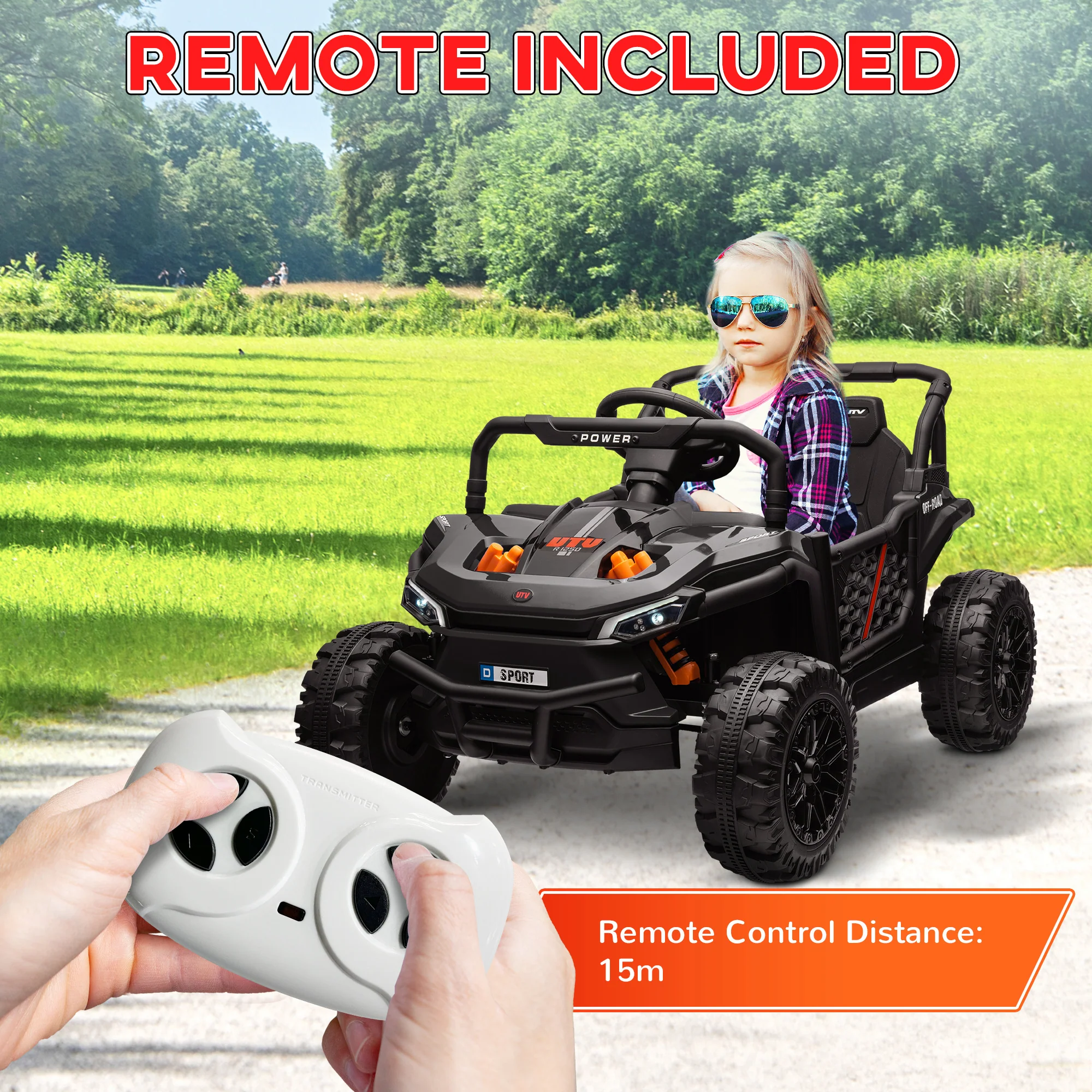 AIYAPLAY Kids Ride On Car, 12V Electric Truck W/ Horn Lights USB - Brown/Black - Image 6