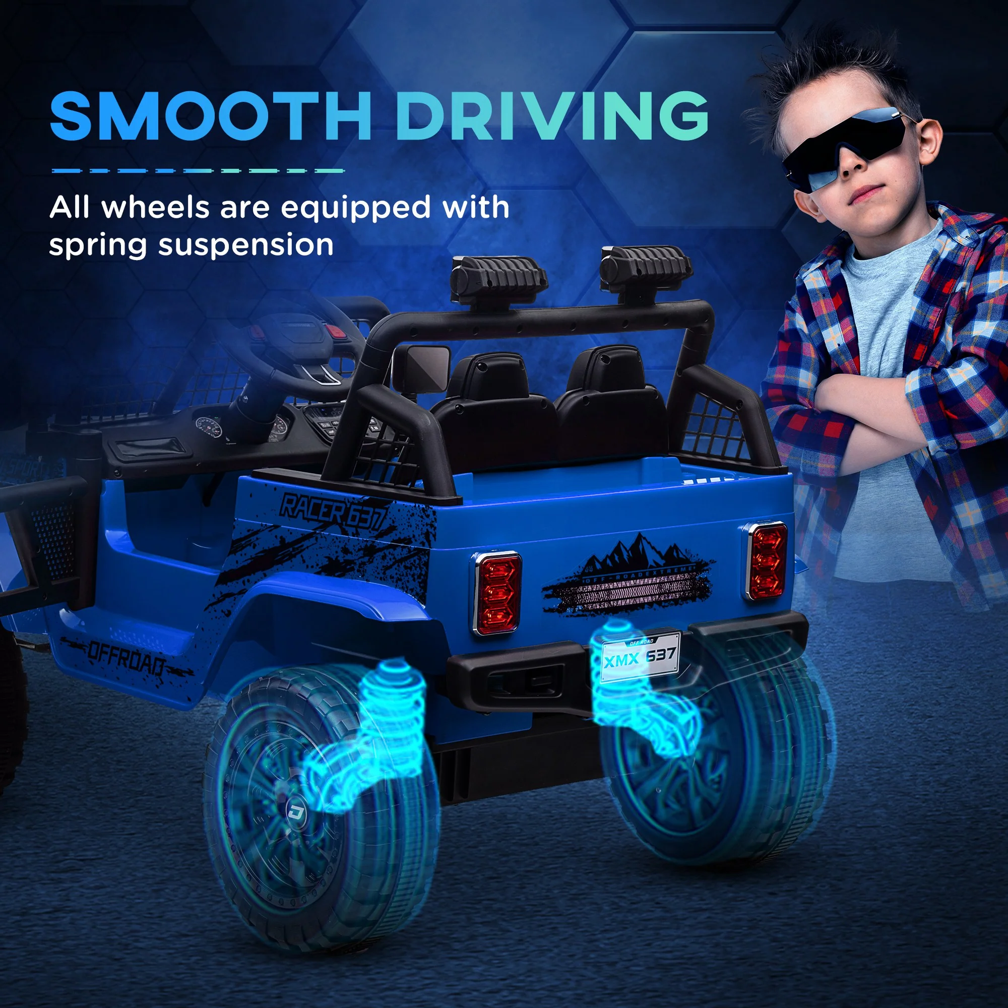 AIYAPLAY Kids Ride On Car, 12V Electric Truck W/ Suspension - Blue/Green/Pink/White - Image 13