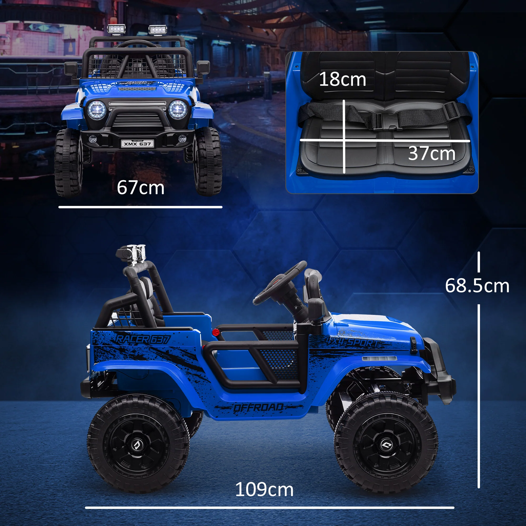 AIYAPLAY Kids Ride On Car, 12V Electric Truck W/ Suspension - Blue/Green/Pink/White - Image 14