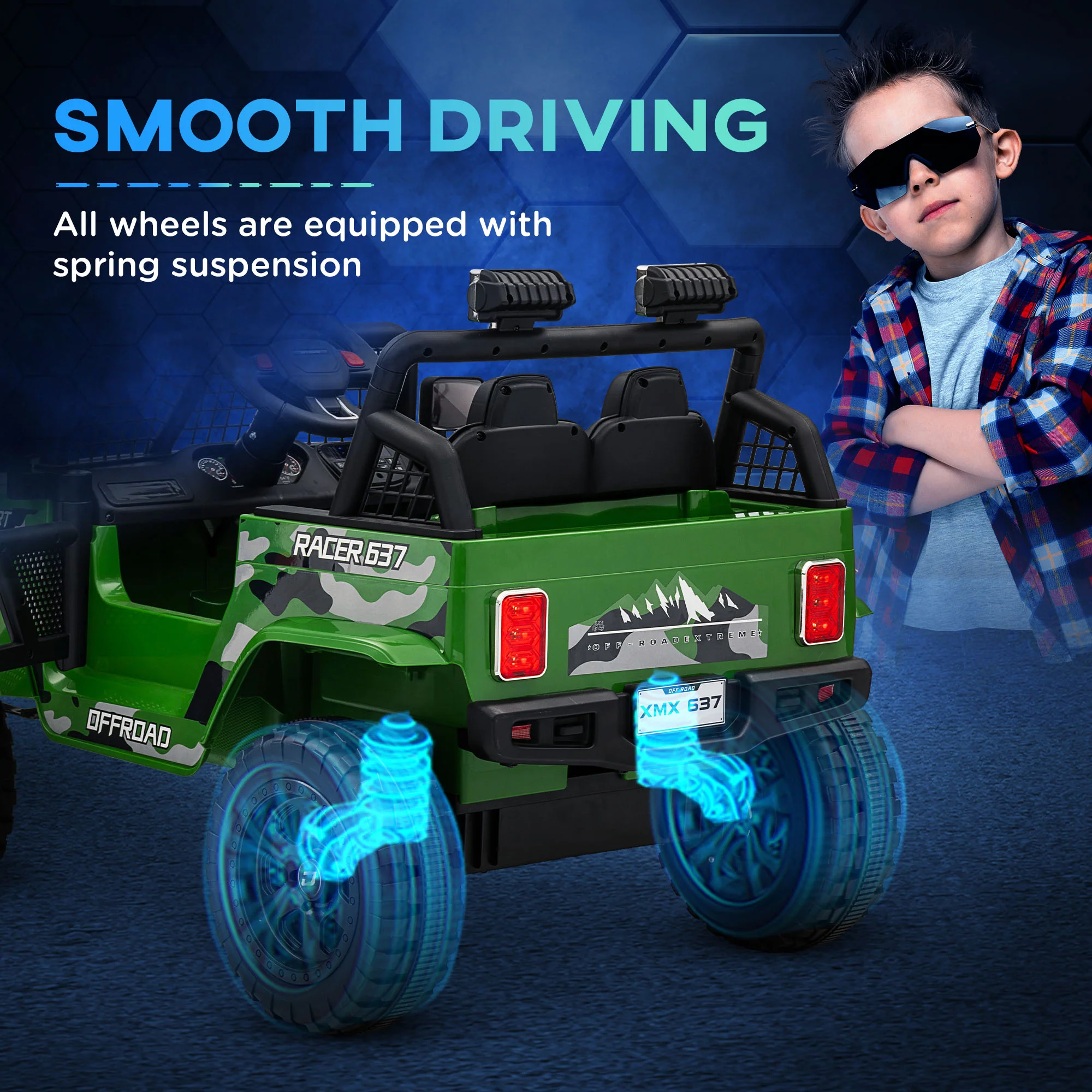 AIYAPLAY Kids Ride On Car, 12V Electric Truck W/ Suspension - Blue/Green/Pink/White - Image 21