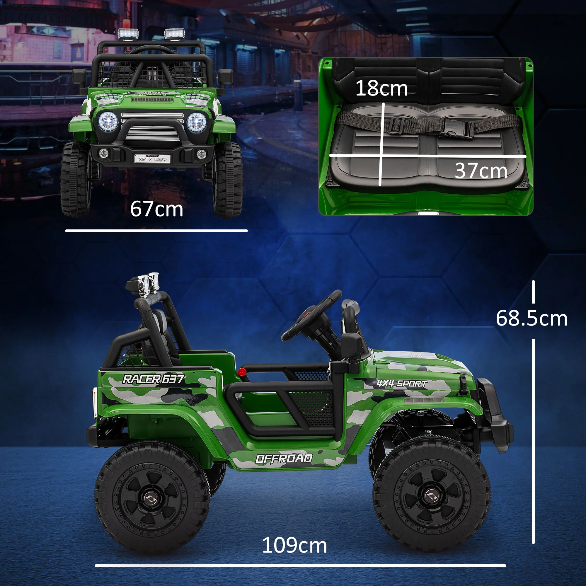 AIYAPLAY Kids Ride On Car, 12V Electric Truck W/ Suspension - Blue/Green/Pink/White - Image 22
