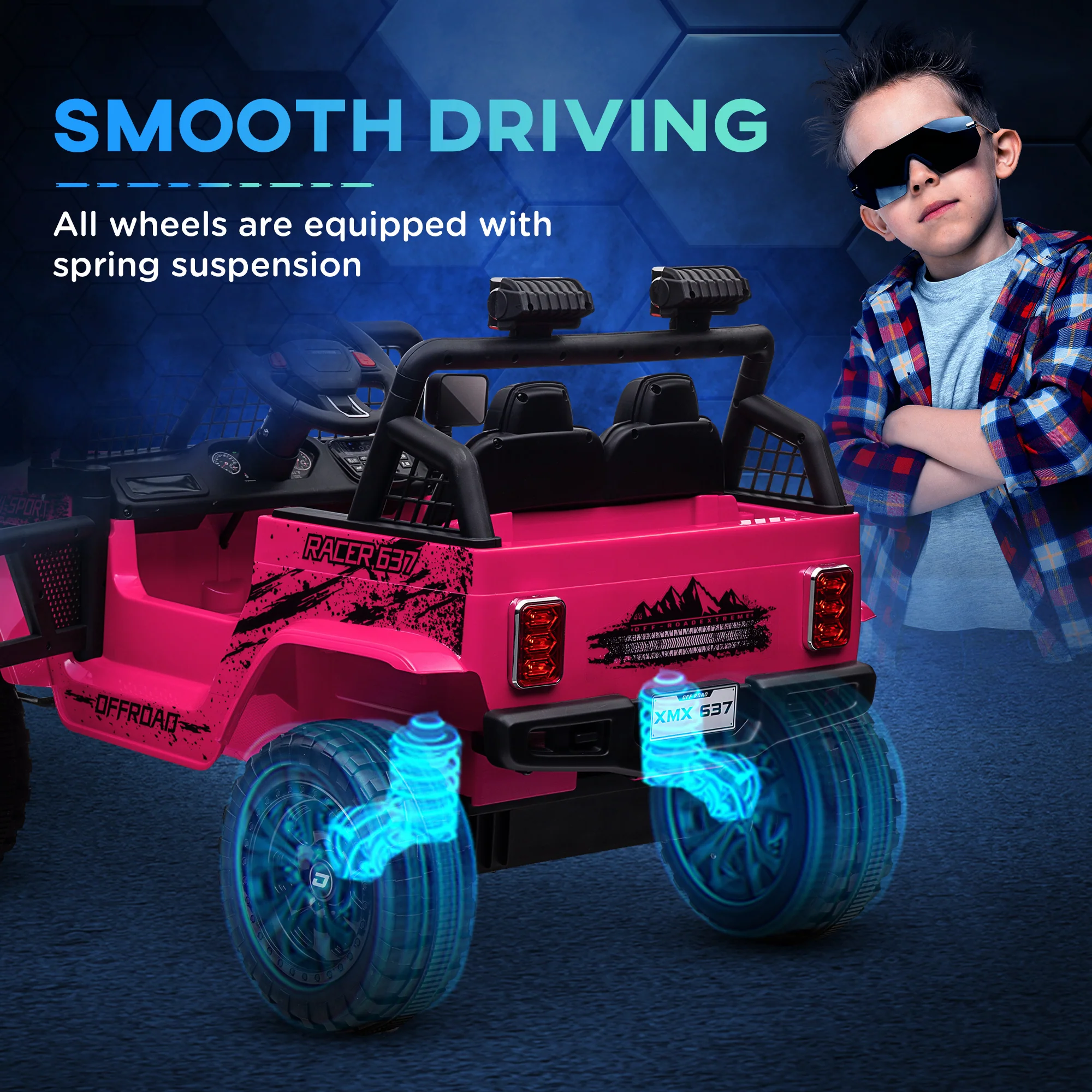 AIYAPLAY Kids Ride On Car, 12V Electric Truck W/ Suspension - Blue/Green/Pink/White - Image 30
