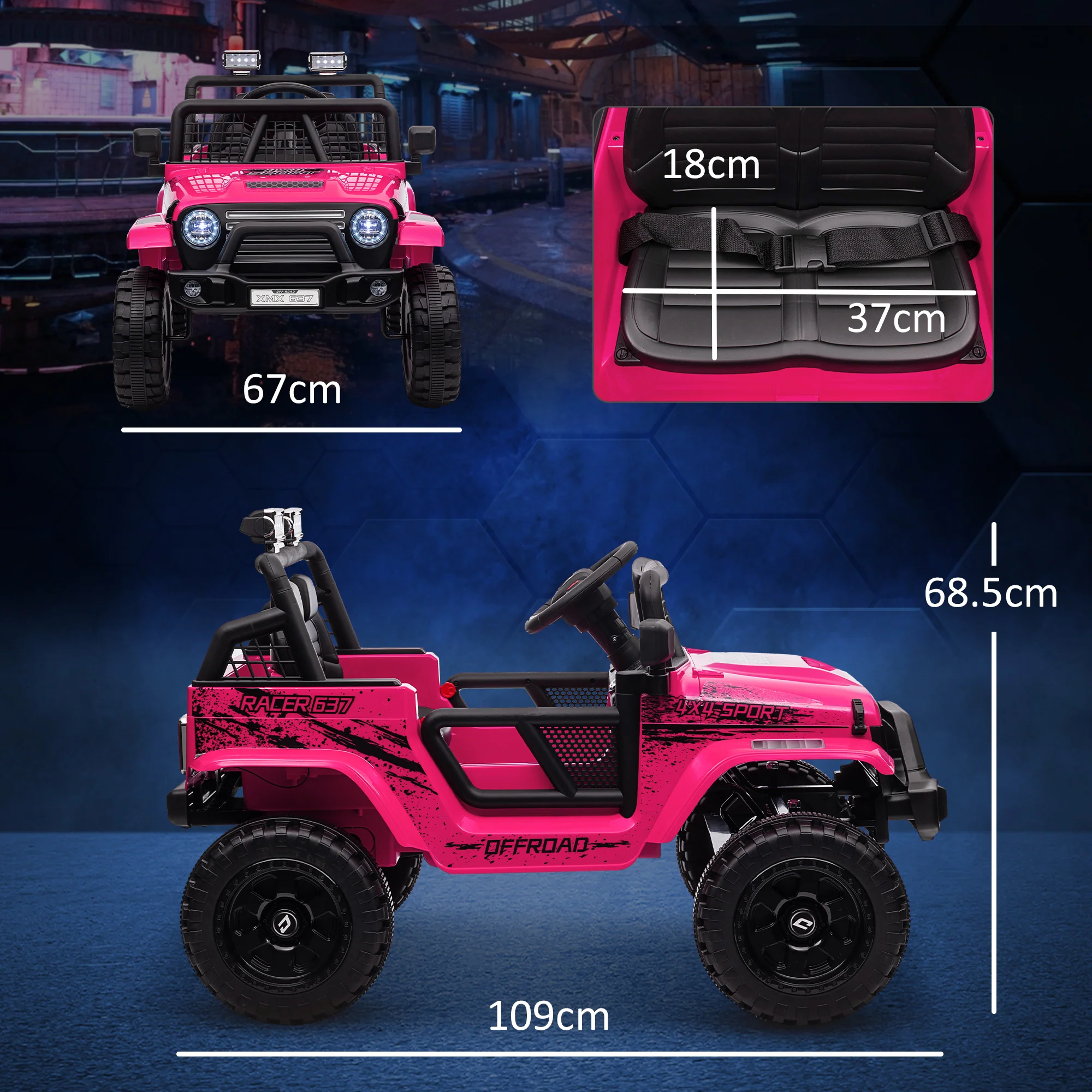 AIYAPLAY Kids Ride On Car, 12V Electric Truck W/ Suspension - Blue/Green/Pink/White - Image 31