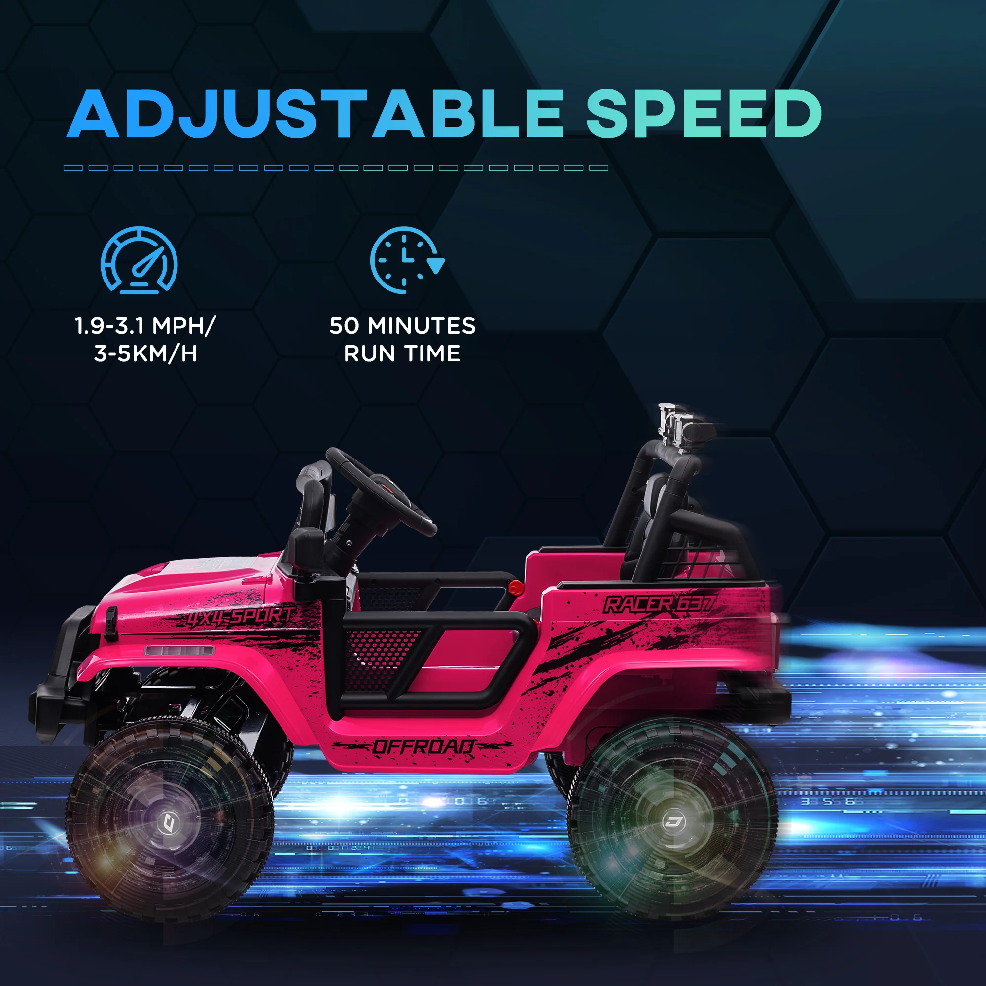 AIYAPLAY Kids Ride On Car, 12V Electric Truck W/ Suspension - Blue/Green/Pink/White - Image 32