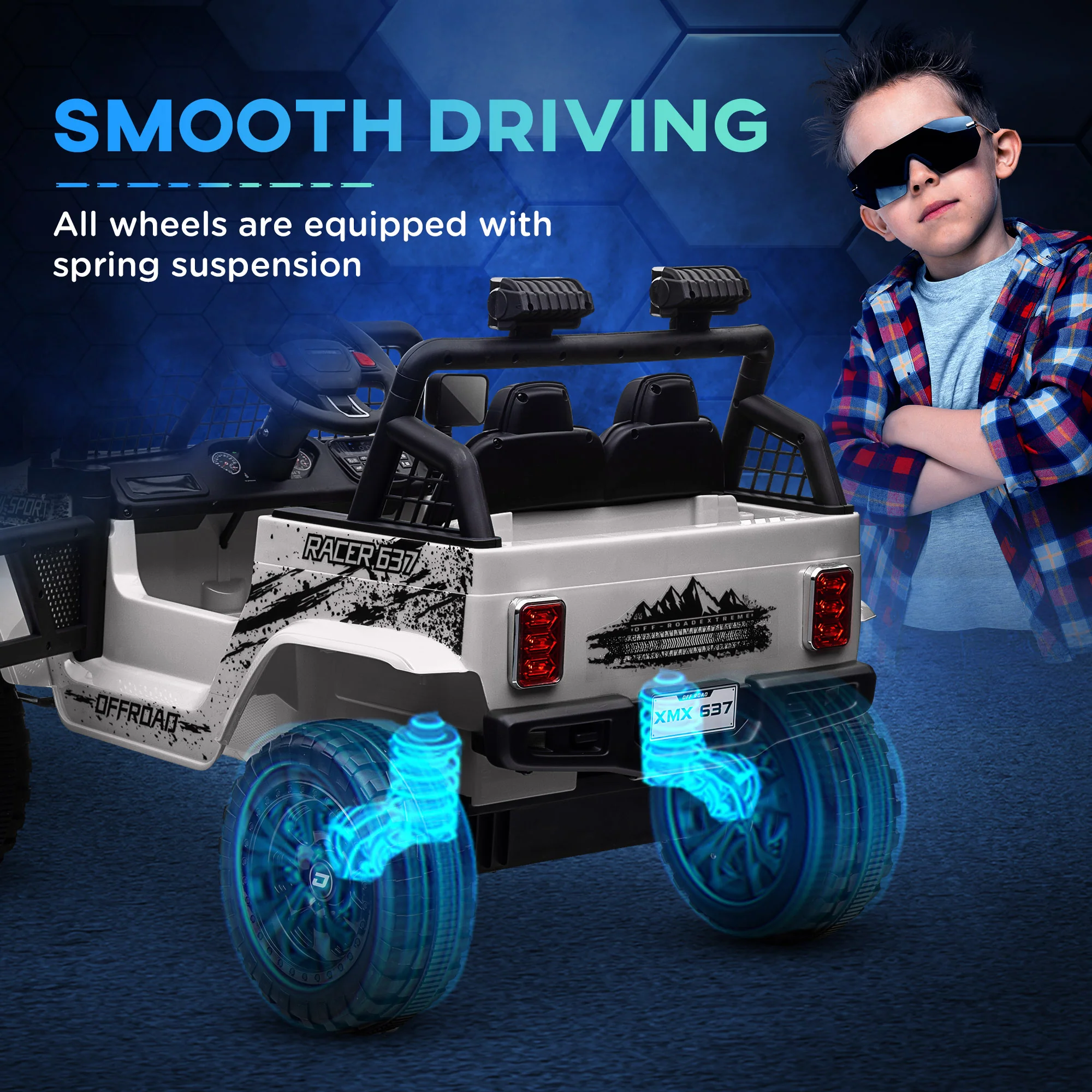 AIYAPLAY Kids Ride On Car, 12V Electric Truck W/ Suspension - Blue/Green/Pink/White - Image 4