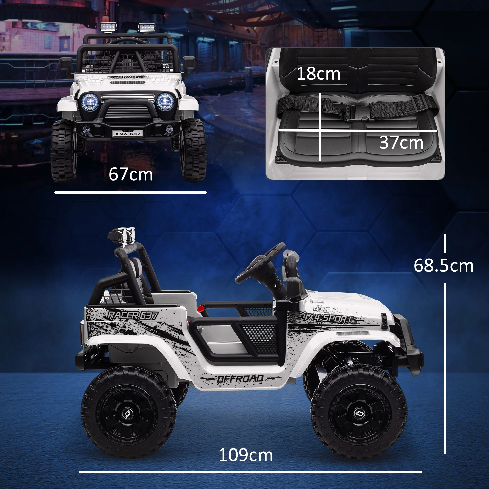 AIYAPLAY Kids Ride On Car, 12V Electric Truck W/ Suspension - Blue/Green/Pink/White - Image 5