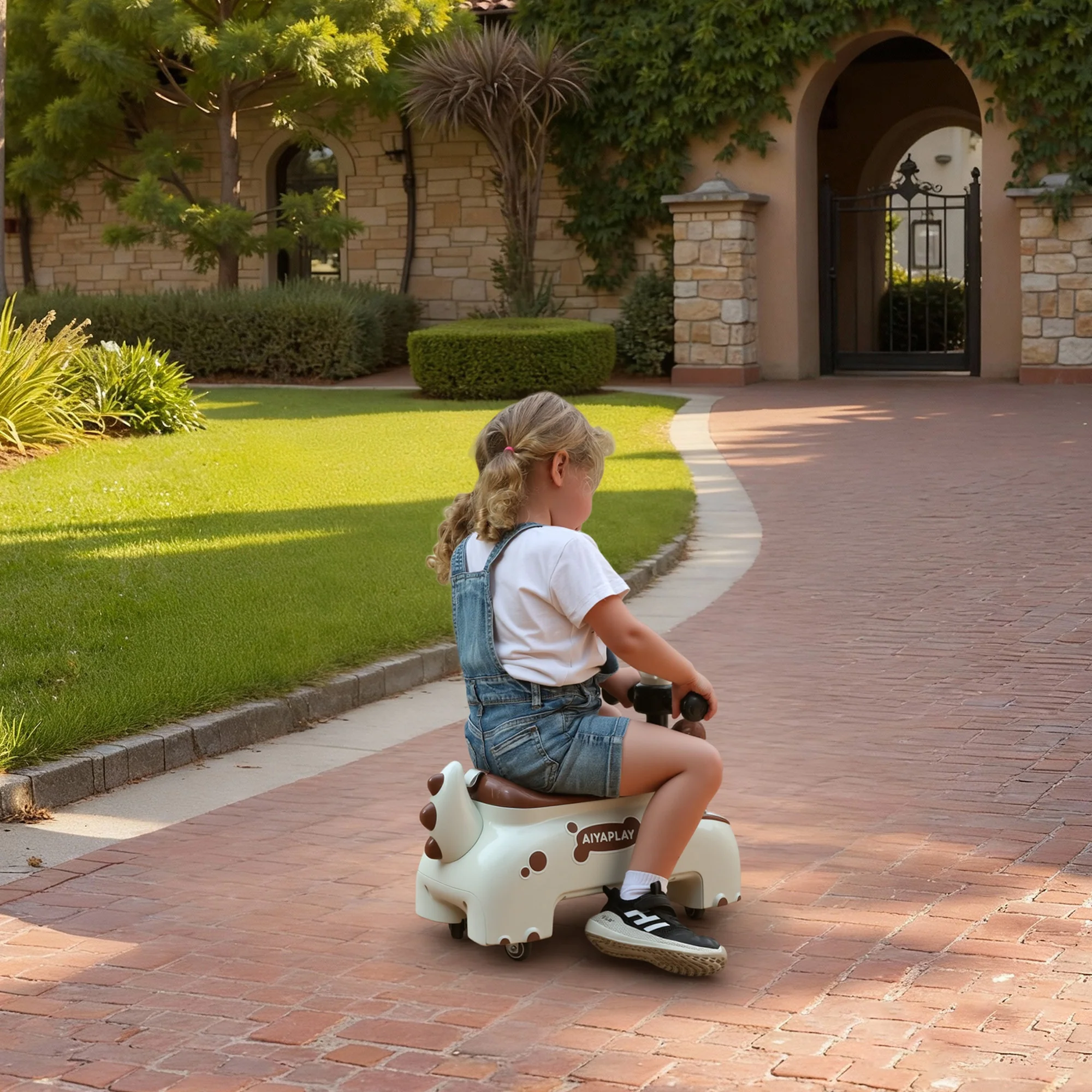 AIYAPLAY Kids Ride On Car, Dinosaur Shape Toddler Walker, Cream - Image 9