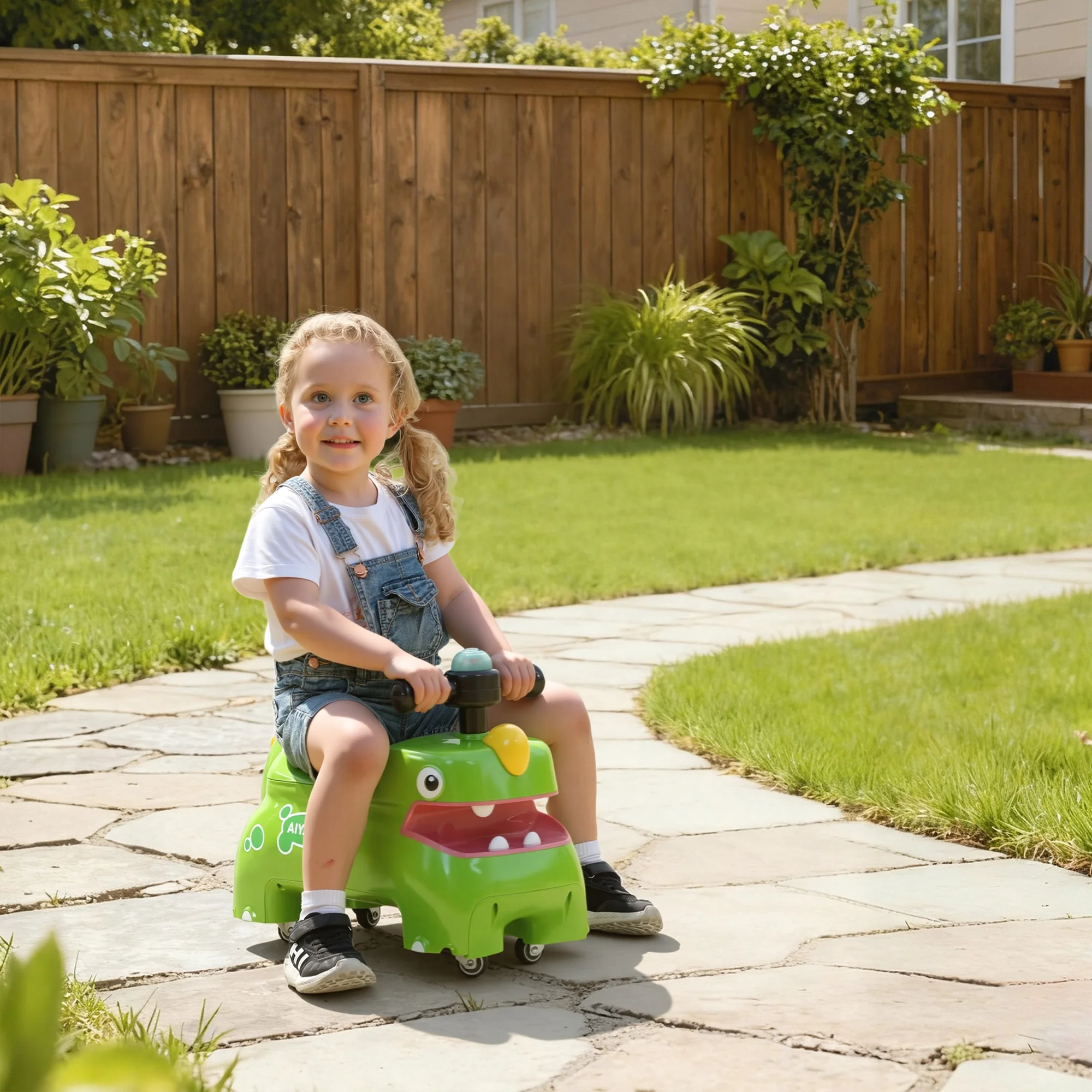 AIYAPLAY Kids Ride On Car, Dinosaur Shape Toddler Walker, Green - Image 2