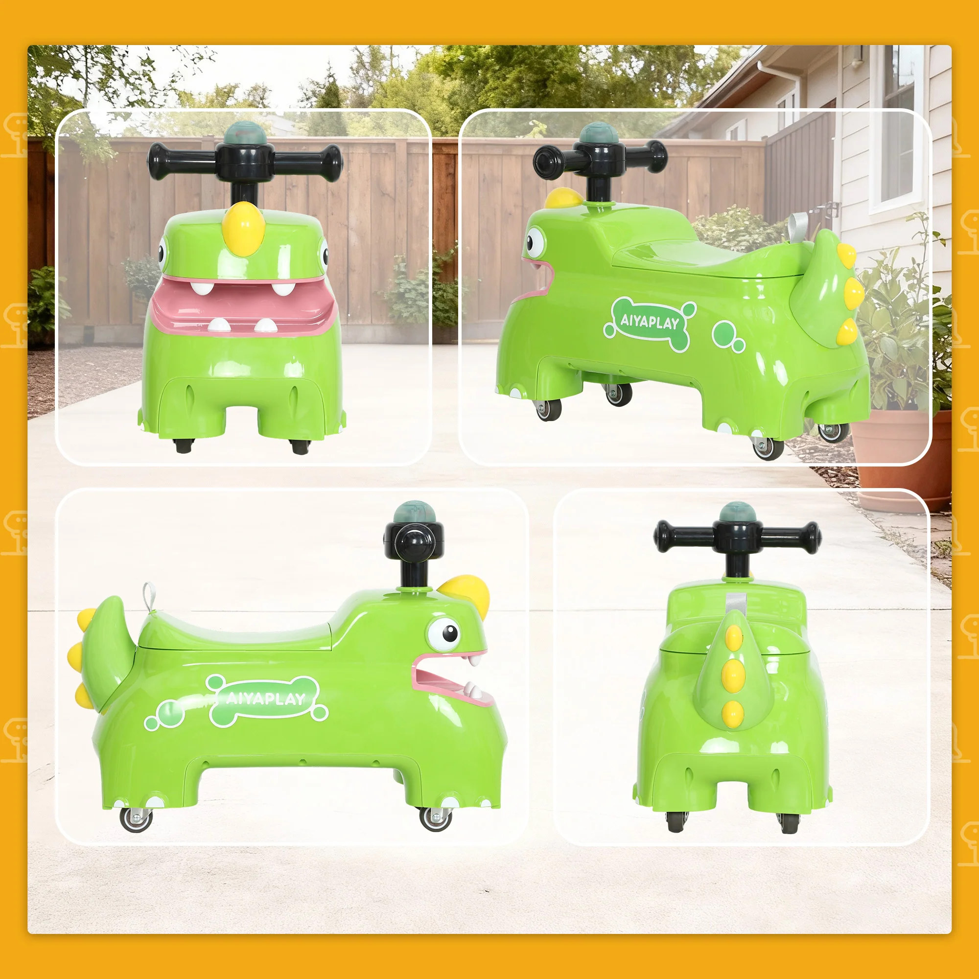 AIYAPLAY Kids Ride On Car, Dinosaur Shape Toddler Walker, Green - Image 8