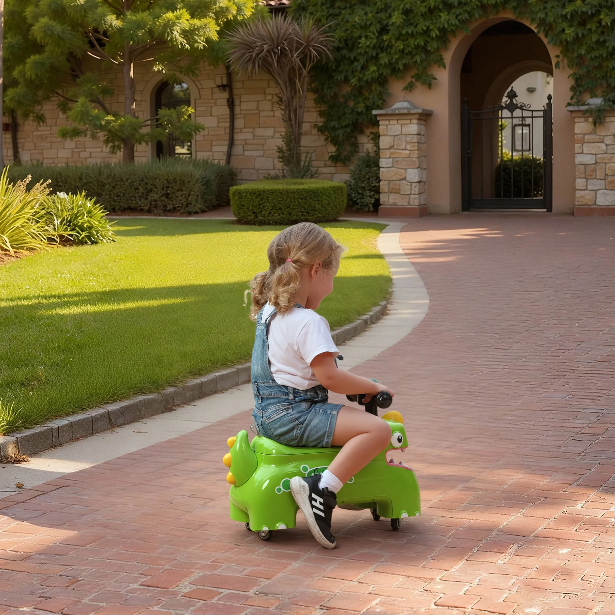AIYAPLAY Kids Ride On Car, Dinosaur Shape Toddler Walker, Green - Image 9