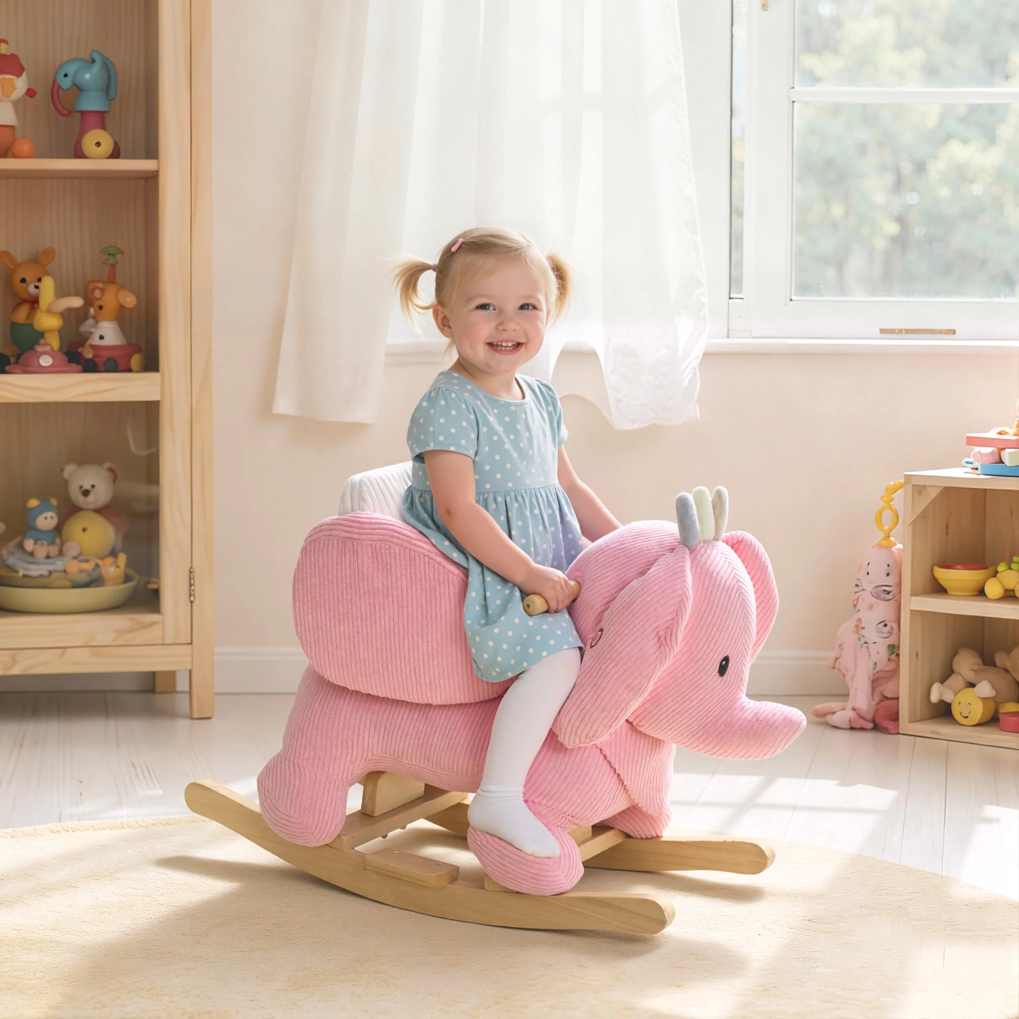 AIYAPLAY Kids Rocking Horse, Baby Ride On Rocker With Safety Belt, Pink - Image 2
