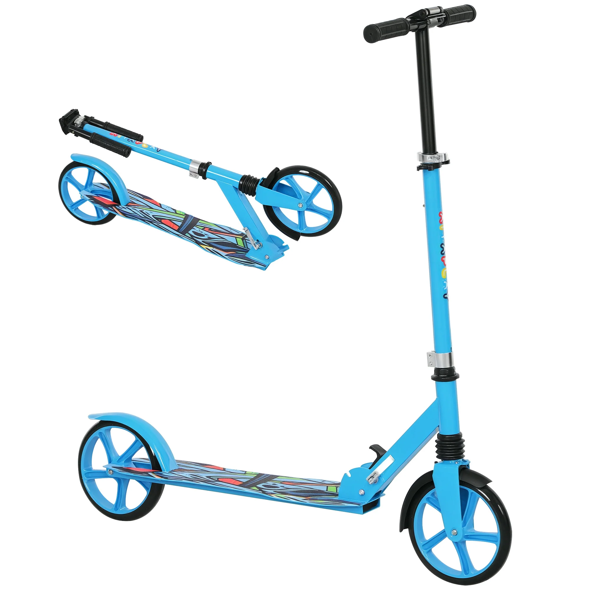 AIYAPLAY Kids Scooter, Foldable Kick Scooter W/ Adjustable Handlebar, Blue