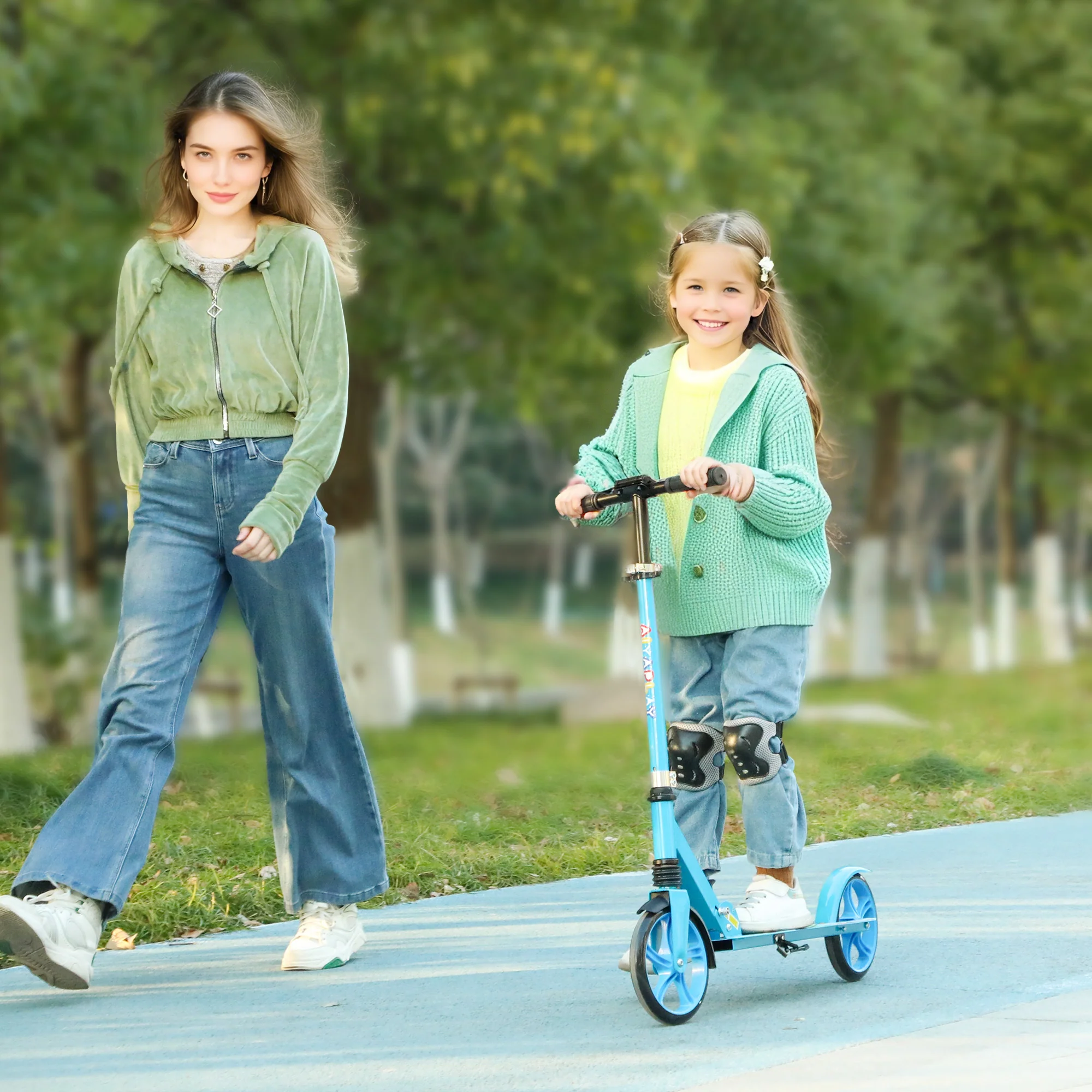 AIYAPLAY Kids Scooter, Foldable Kick Scooter W/ Adjustable Handlebar, Blue - Image 2