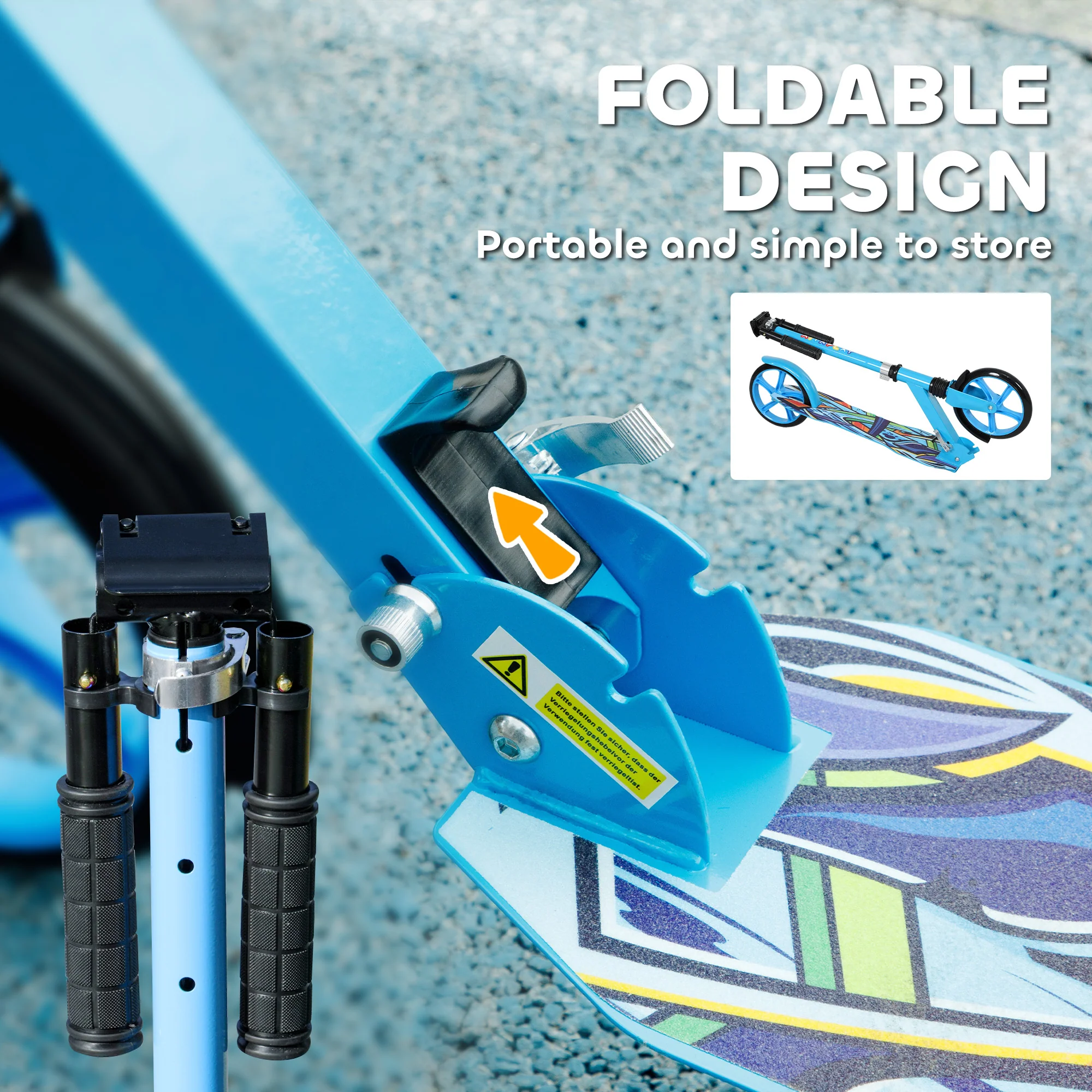 AIYAPLAY Kids Scooter, Foldable Kick Scooter W/ Adjustable Handlebar, Blue - Image 7