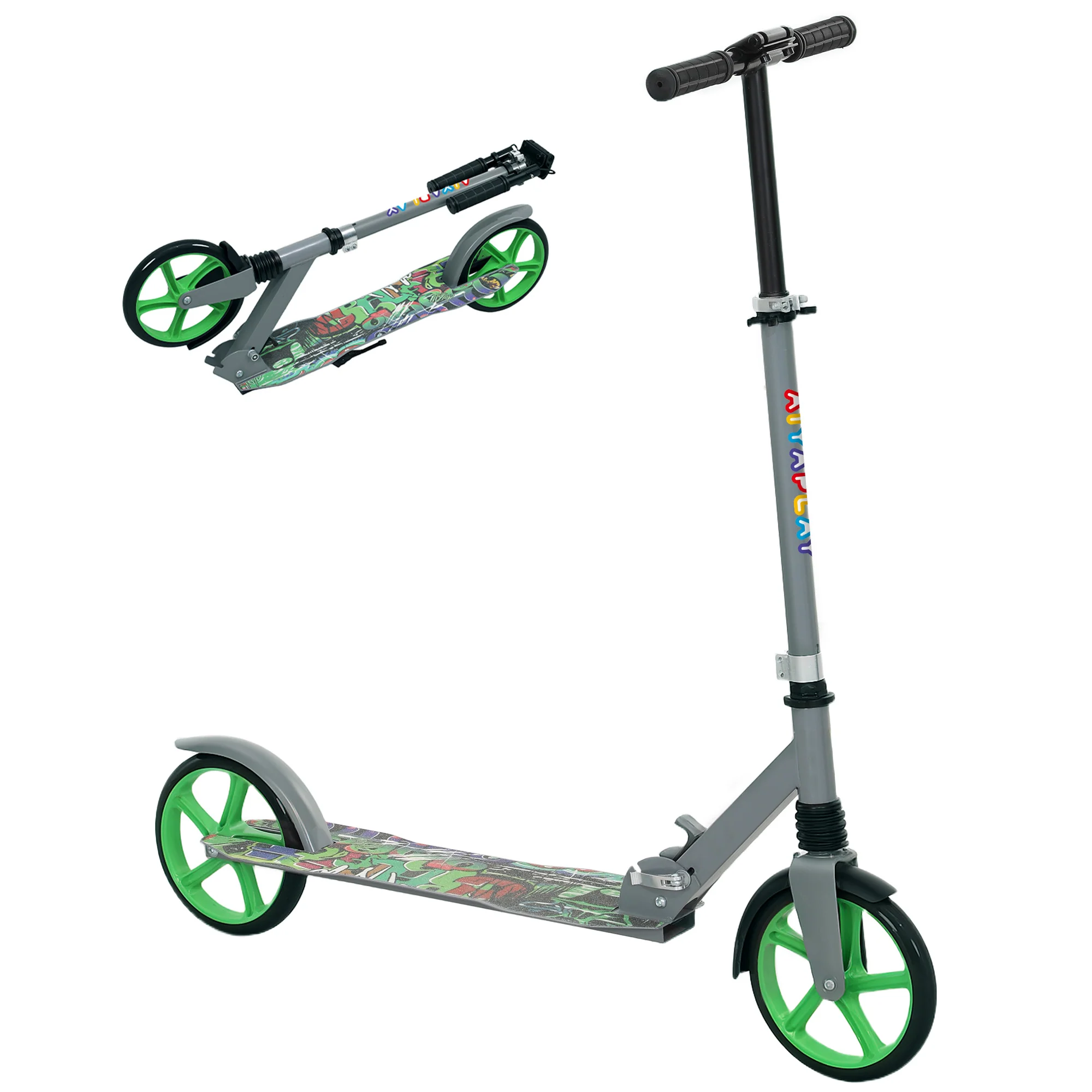 AIYAPLAY Kids Scooter, Foldable Kick Scooter W/ Adjustable Handlebar, Green