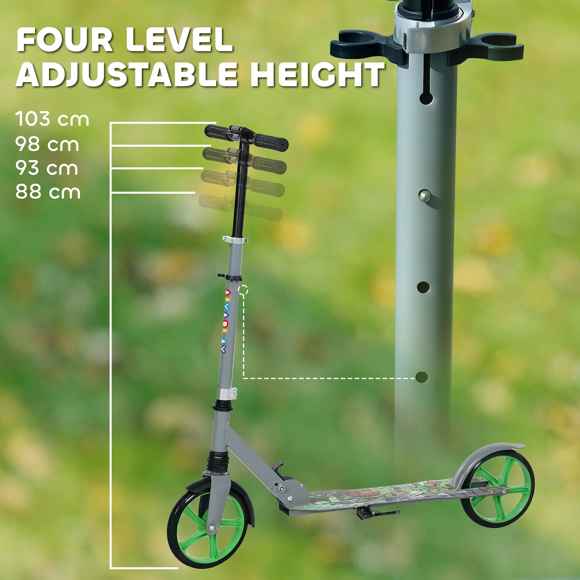 AIYAPLAY Kids Scooter, Foldable Kick Scooter W/ Adjustable Handlebar, Green - Image 3