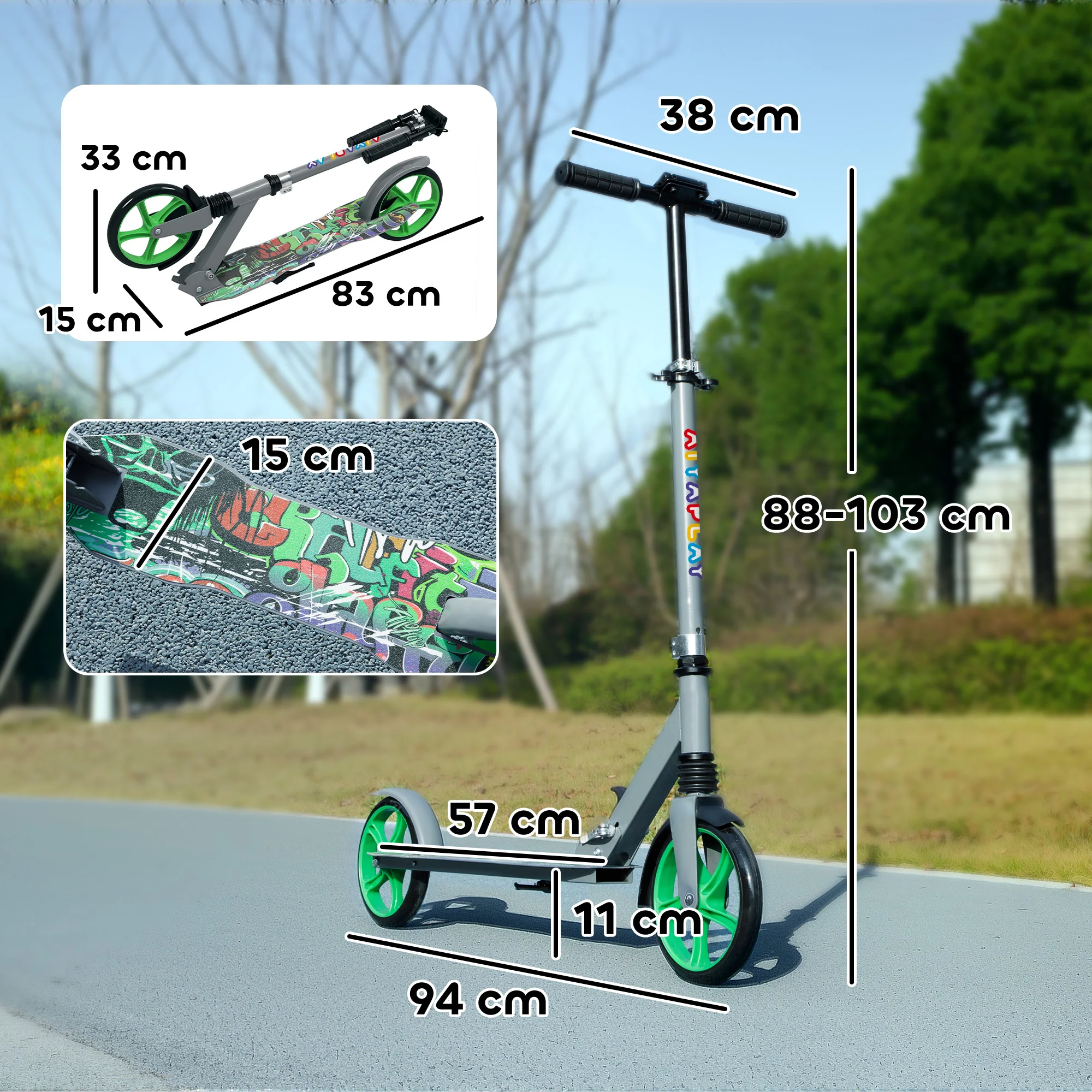AIYAPLAY Kids Scooter, Foldable Kick Scooter W/ Adjustable Handlebar, Green - Image 5