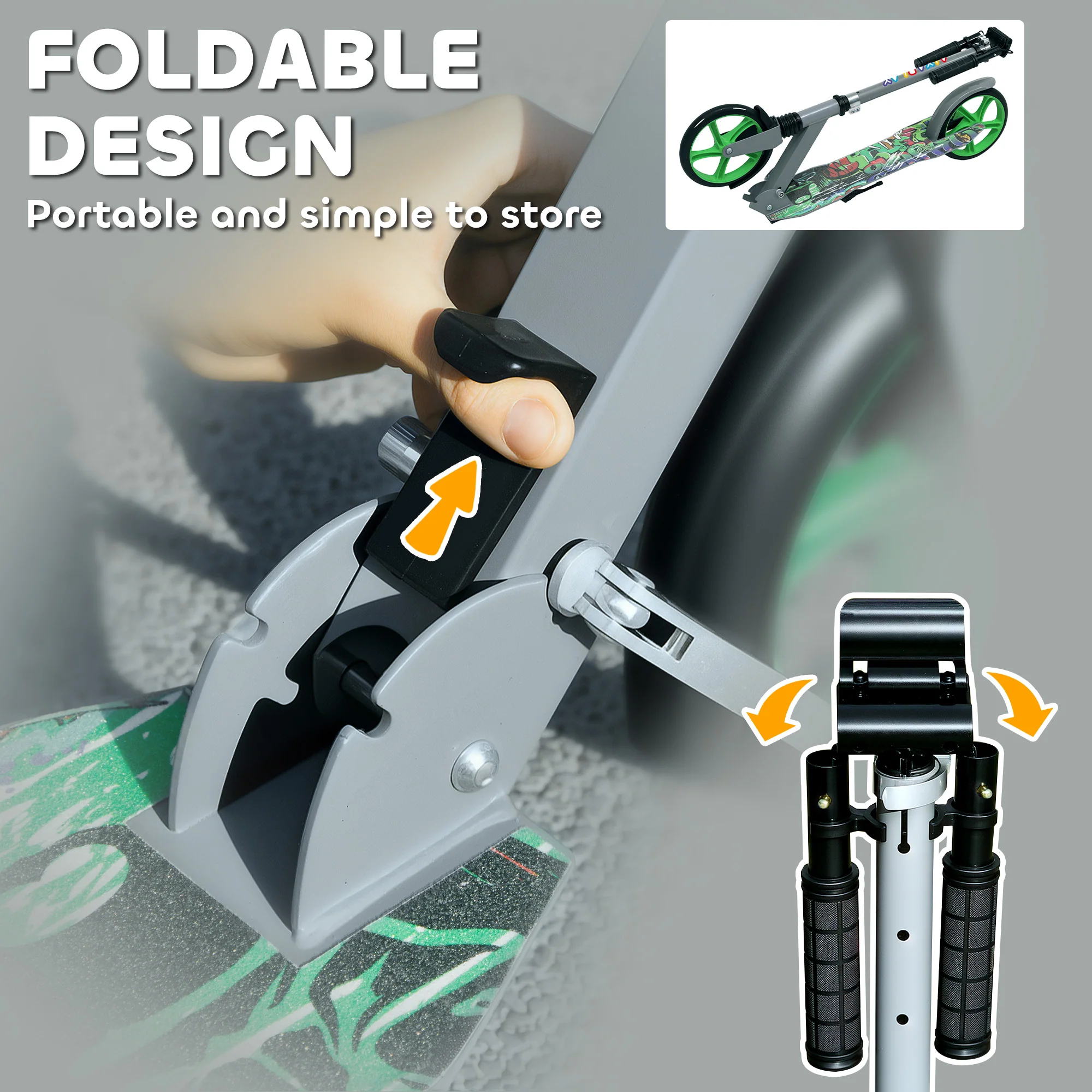 AIYAPLAY Kids Scooter, Foldable Kick Scooter W/ Adjustable Handlebar, Green - Image 7