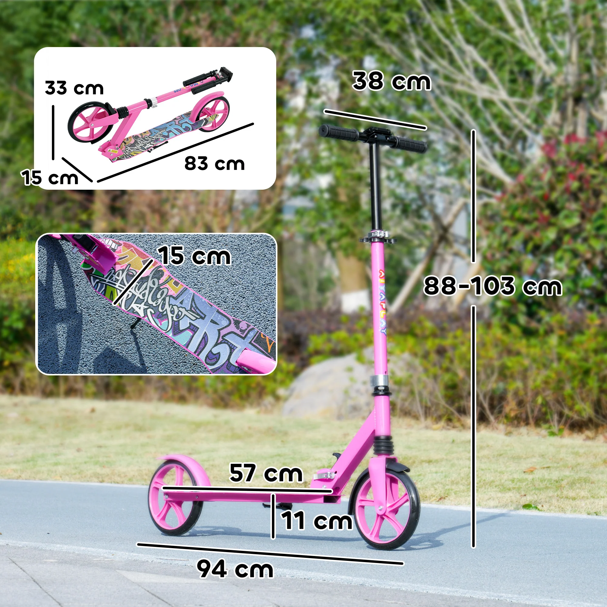 AIYAPLAY Kids Scooter, Foldable Kick Scooter w/ Adjustable Handlebar, Pink - Image 5