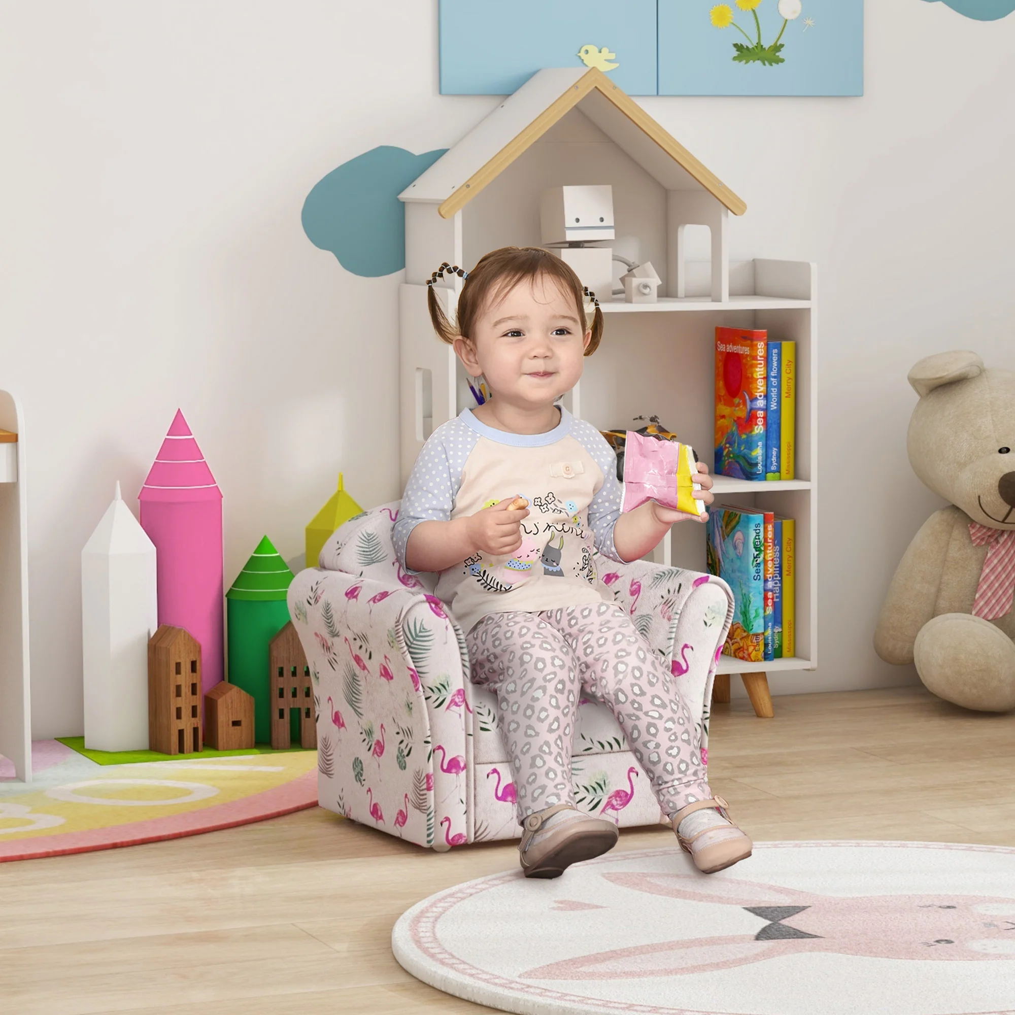 AIYAPLAY Kids Sofa Chair with Flamingo Design for Bedroom, Playroom, Pink - Image 2