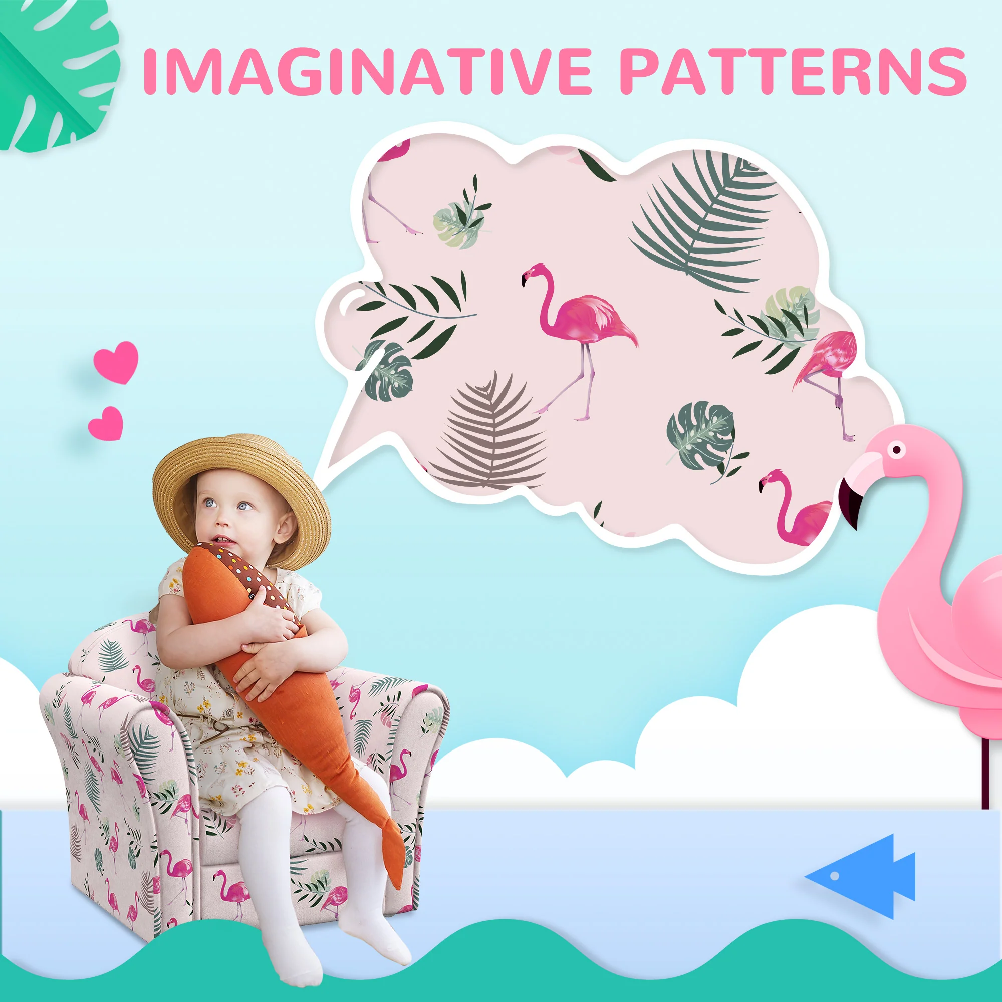 AIYAPLAY Kids Sofa Chair with Flamingo Design for Bedroom, Playroom, Pink - Image 3