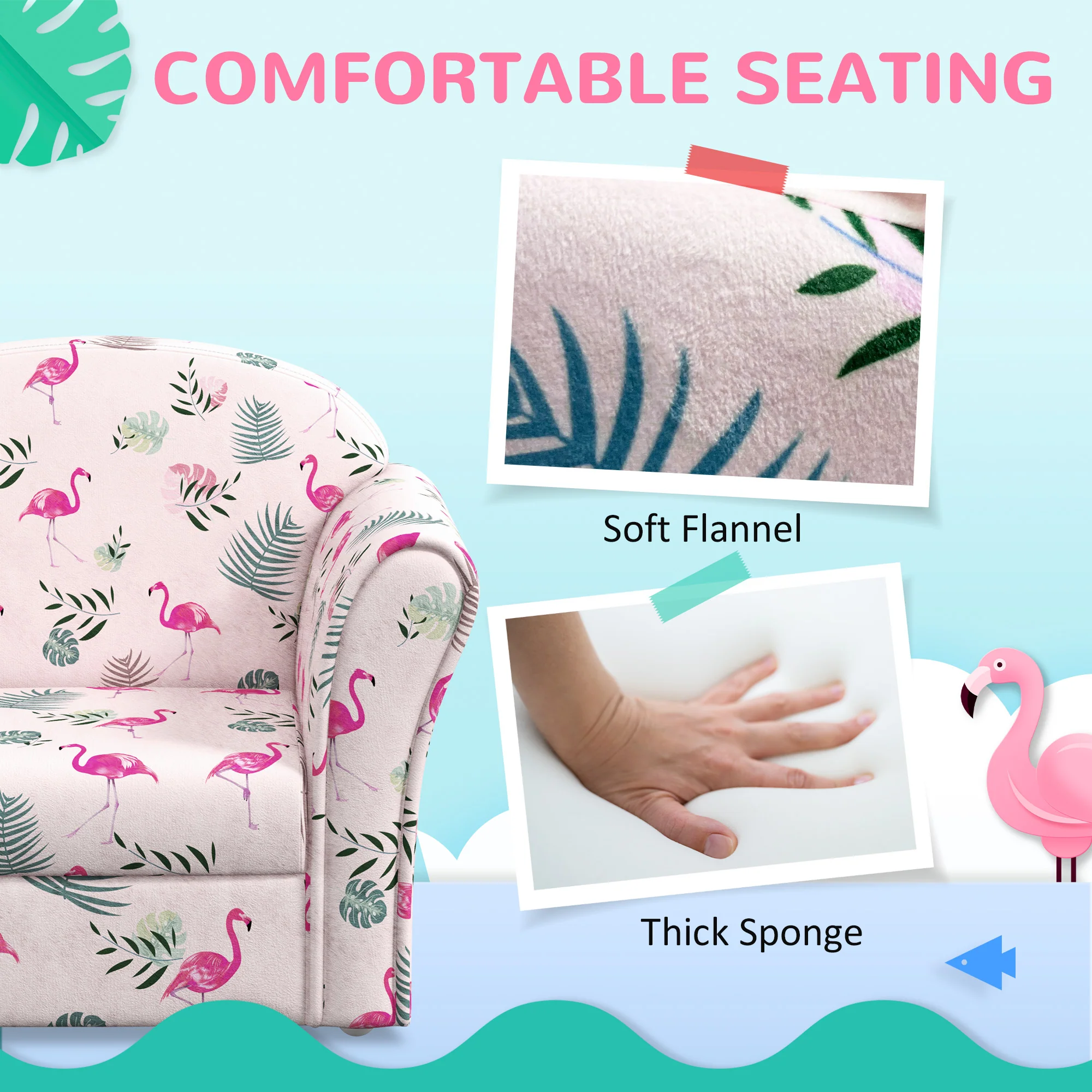 AIYAPLAY Kids Sofa Chair with Flamingo Design for Bedroom, Playroom, Pink - Image 4