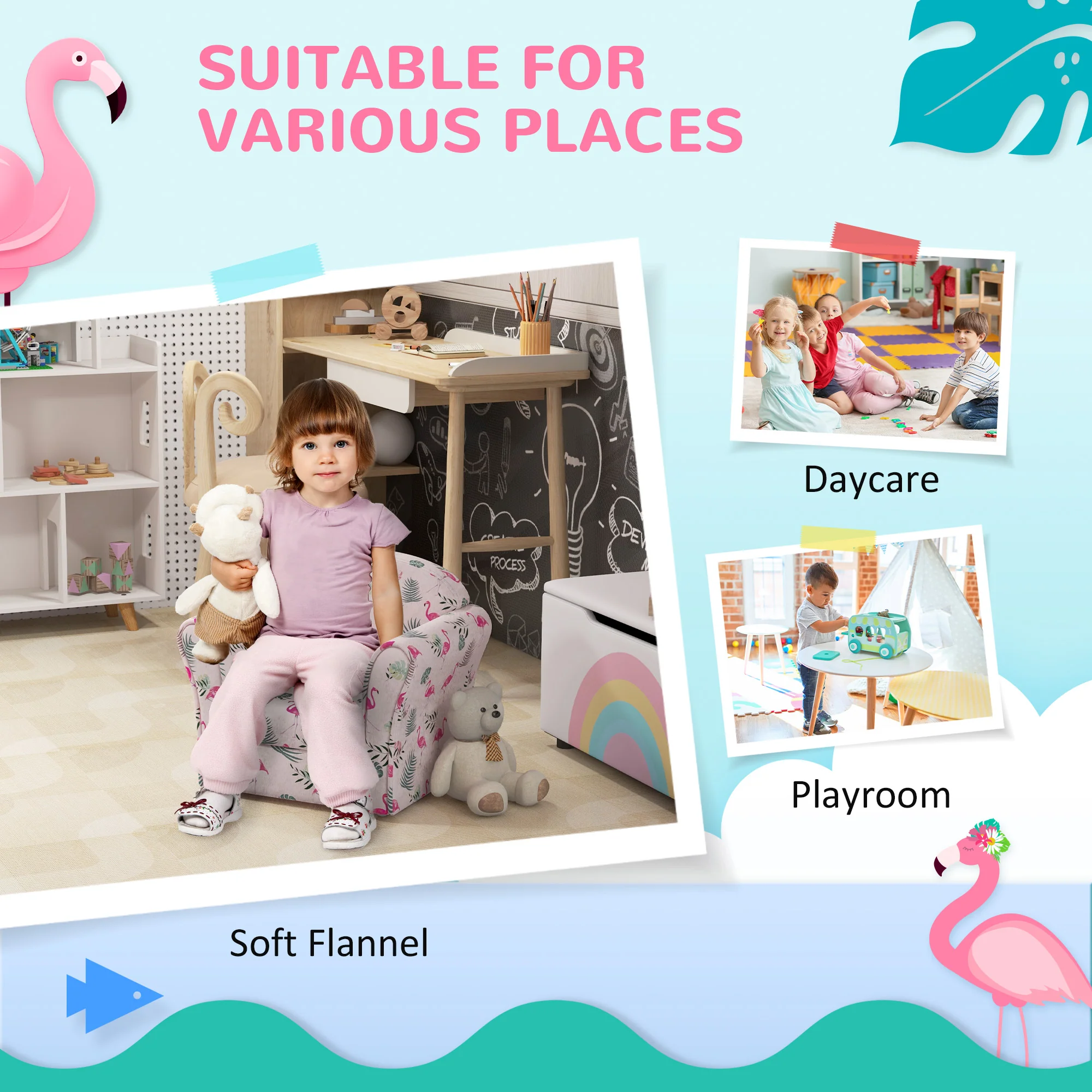 AIYAPLAY Kids Sofa Chair with Flamingo Design for Bedroom, Playroom, Pink - Image 6