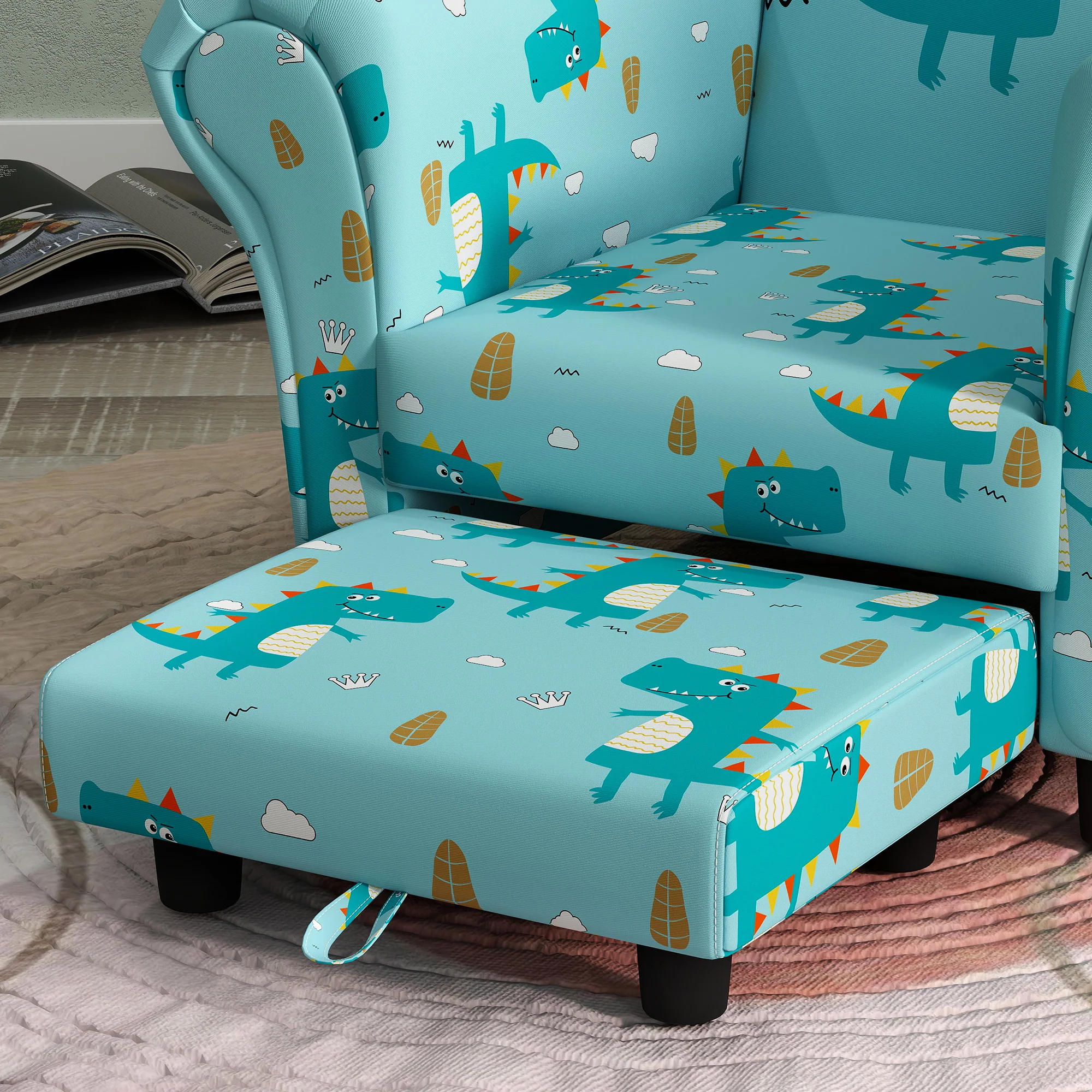 AIYAPLAY Kids Sofa Set Toddler Armchair with Footrest, Children Chair, Blue - Image 9