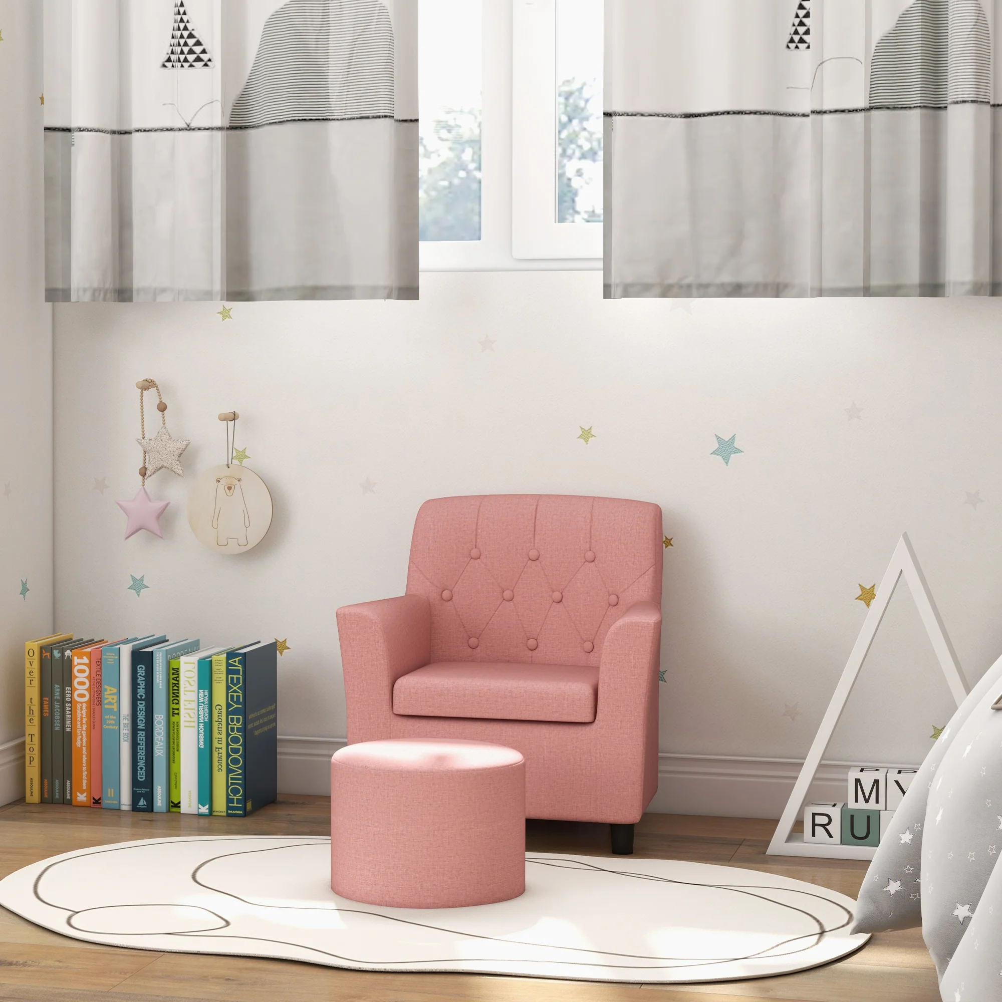 AIYAPLAY Kids Sofa Set with Footrest for Playroom Bedroom, Pink - Image 8