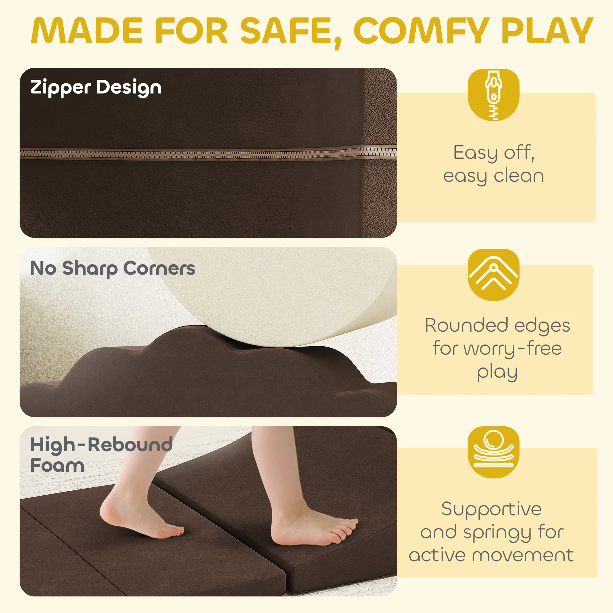 AIYAPLAY Kids Soft Play Set, 7 Piece Foam Climbing Blocks, Brown - Image 4