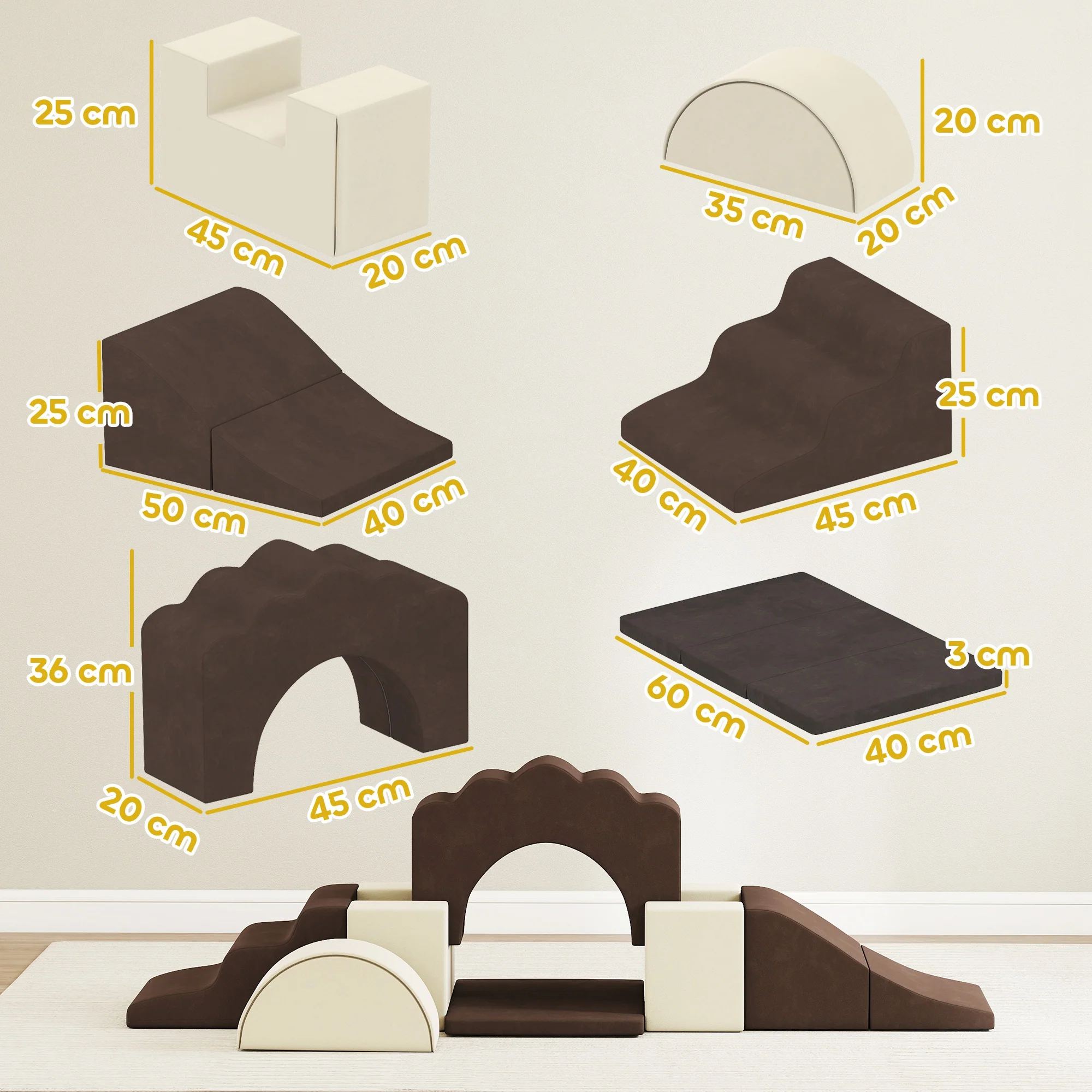 AIYAPLAY Kids Soft Play Set, 7 Piece Foam Climbing Blocks, Brown - Image 5