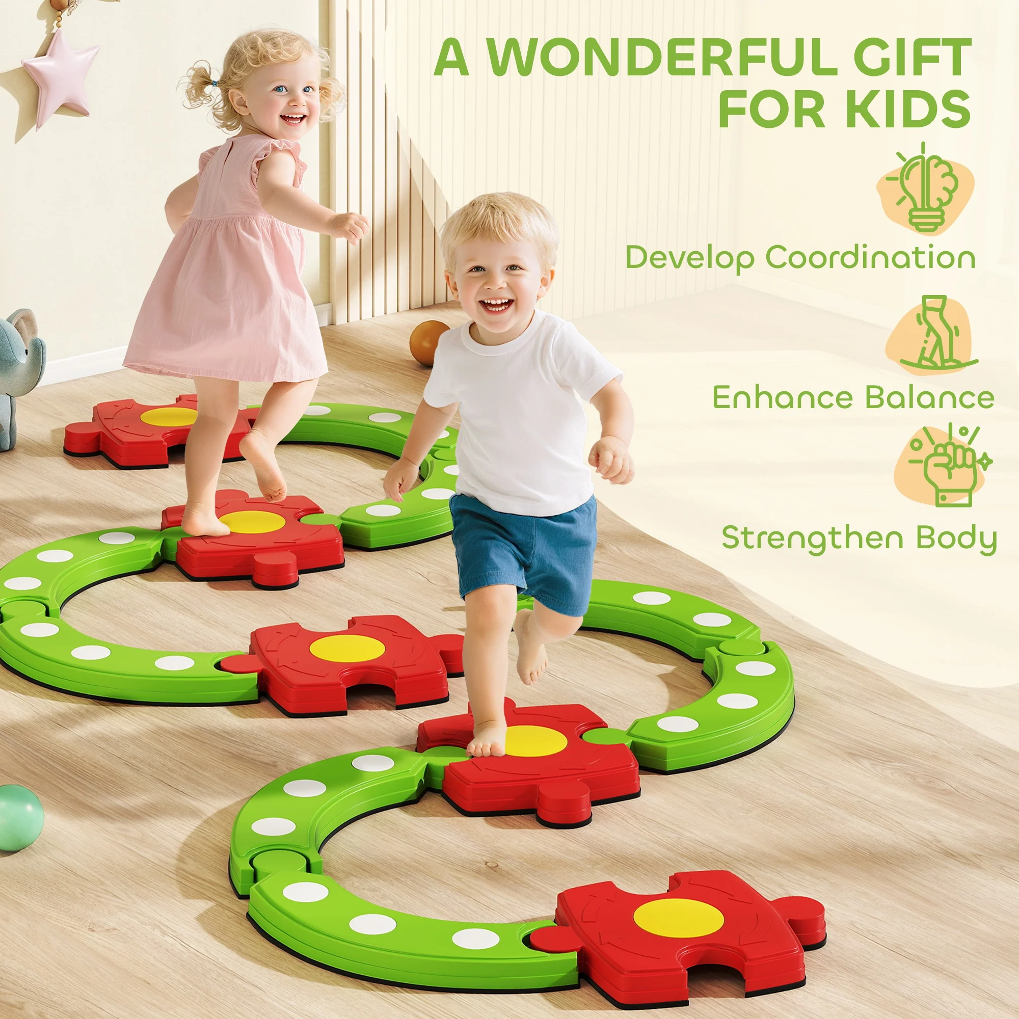 AIYAPLAY Kids Stepping Stones Balance Beam, Outdoor Indoor Sensory Toy Green - Image 7