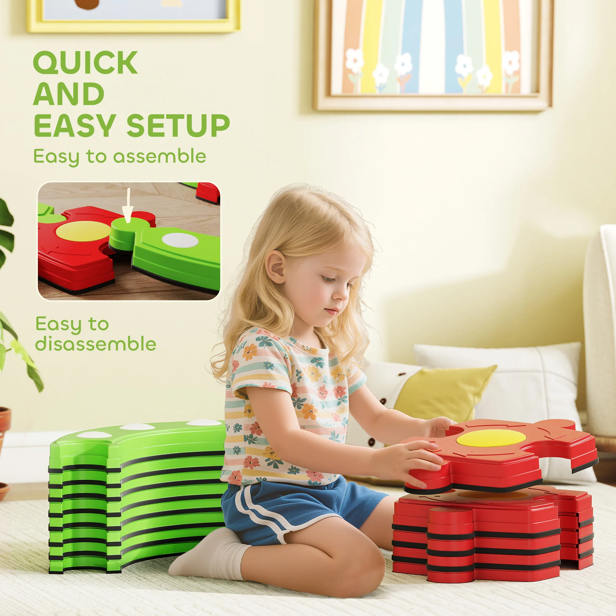 AIYAPLAY Kids Stepping Stones Balance Beam, Outdoor Indoor Sensory Toy Green - Image 8